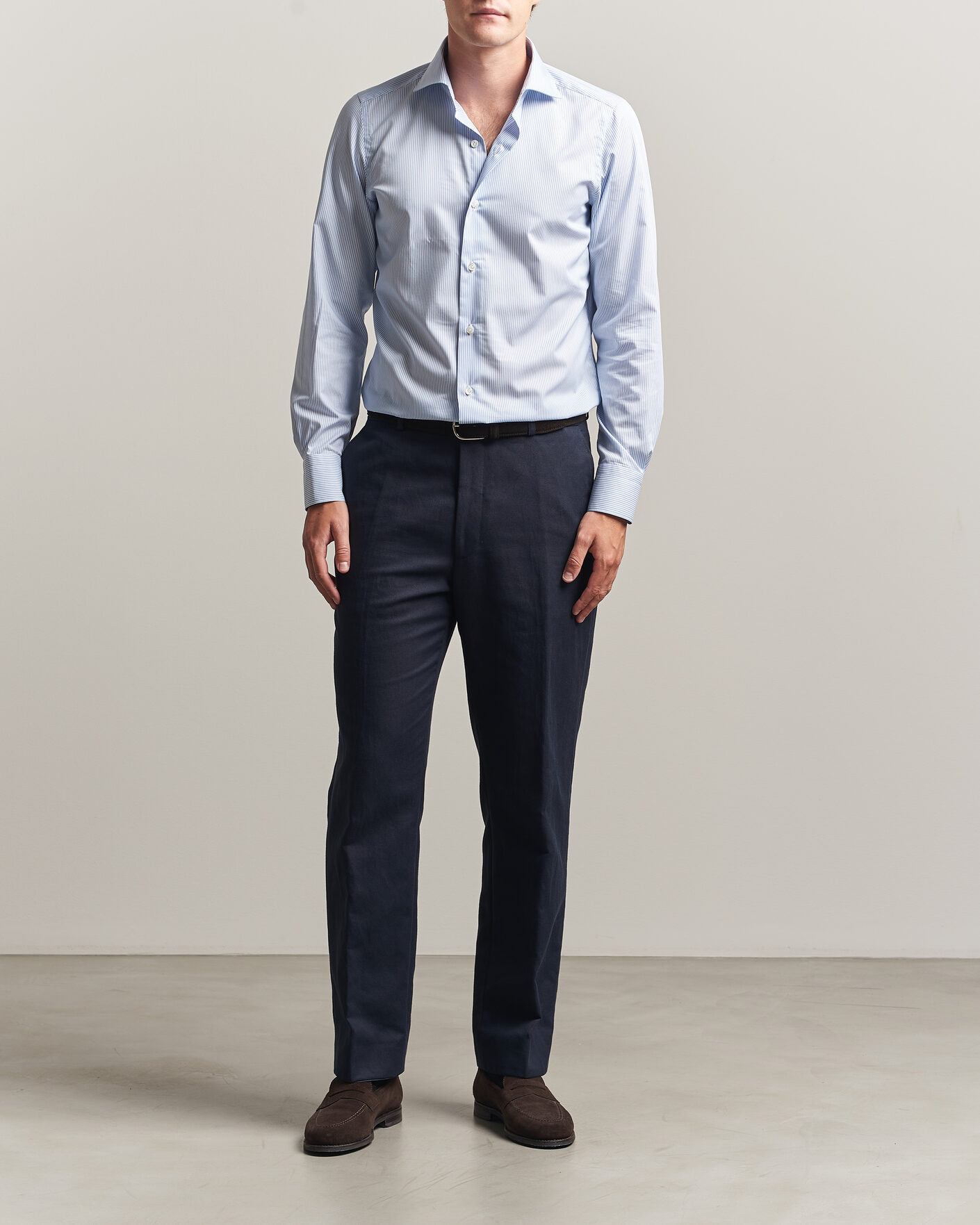 Hombres | Camisas | Finamore Napoli | Milano Slim Traveller Cotton Shirt Blue Stripe