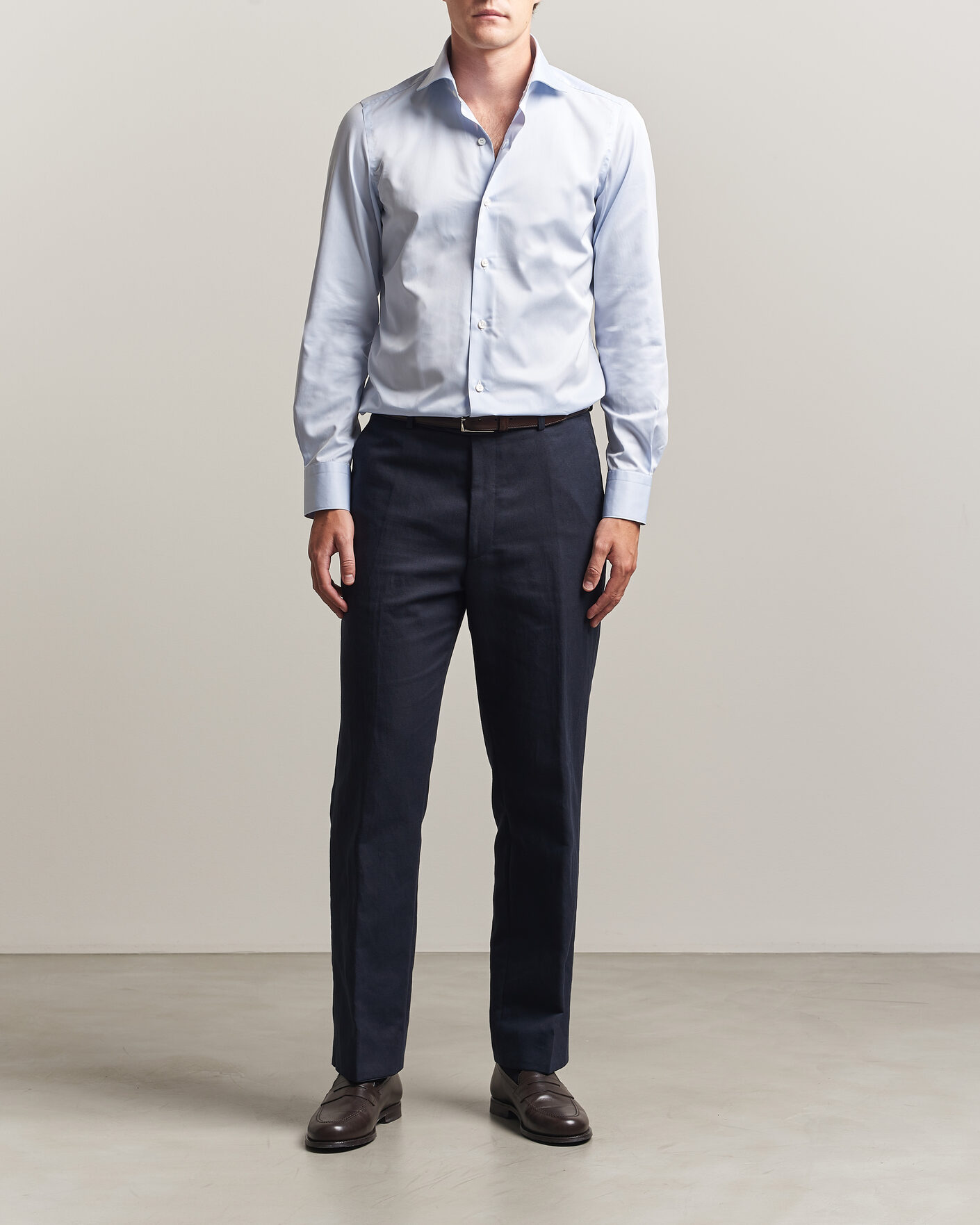 Hombres | Camisas | Finamore Napoli | Milano Slim Traveller Cotton Shirt Light Blue