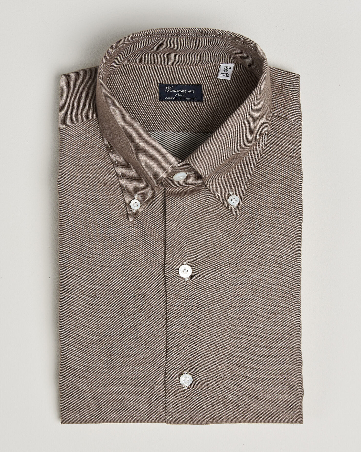Hombres | Camisas | Finamore Napoli | Milano Slim Cashmere BD Shirt Brown