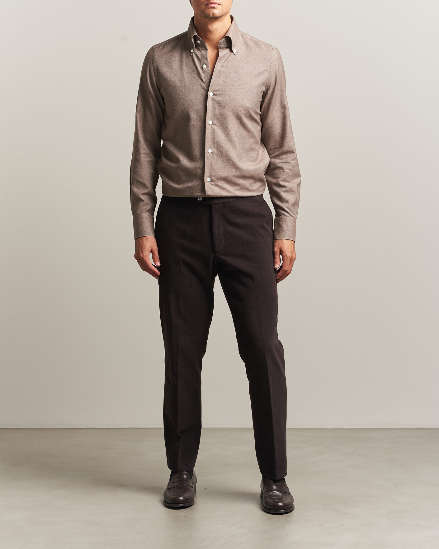 Hombres | Camisas | Finamore Napoli | Milano Slim Cashmere BD Shirt Brown