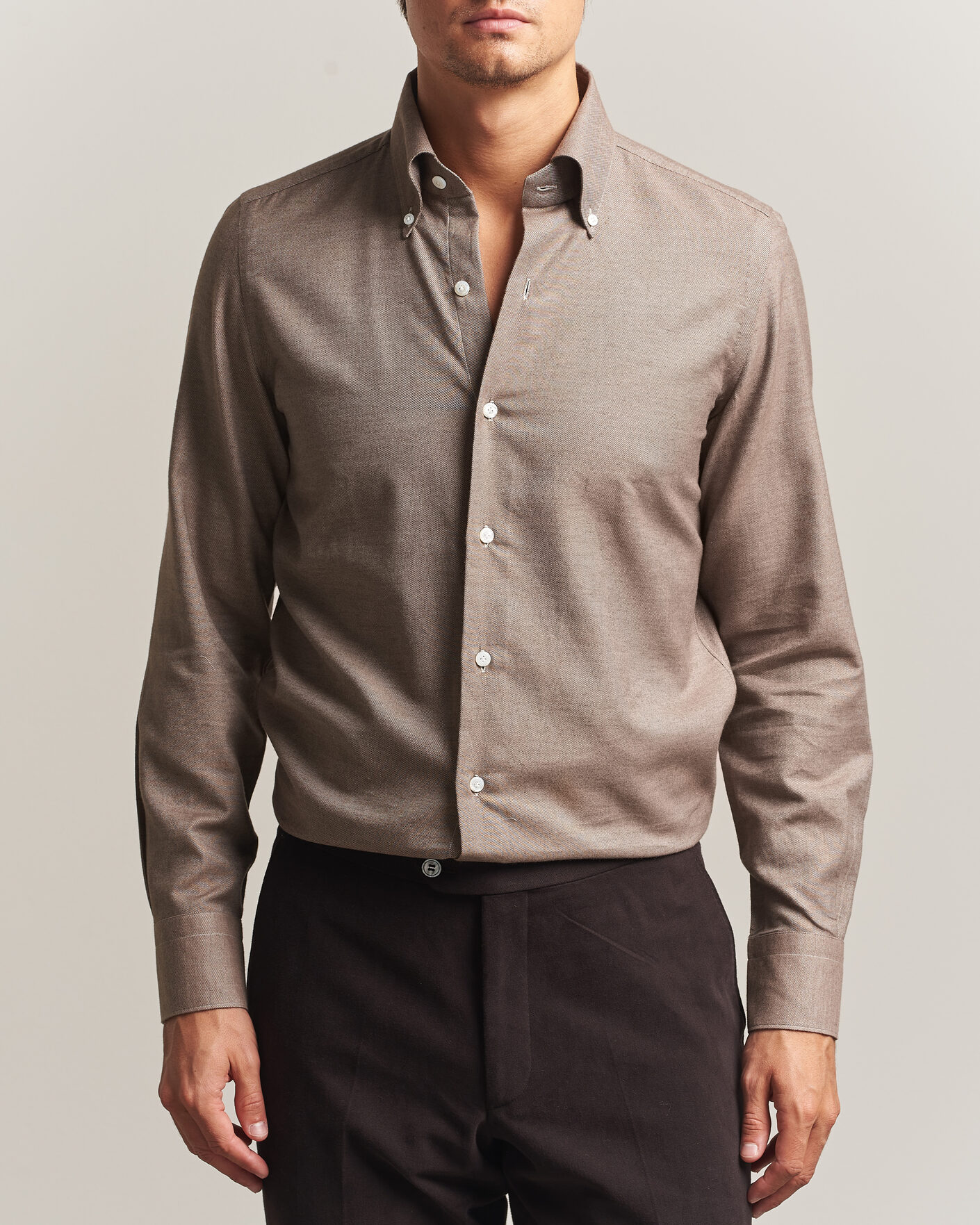 Hombres | Camisas | Finamore Napoli | Milano Slim Cashmere BD Shirt Brown