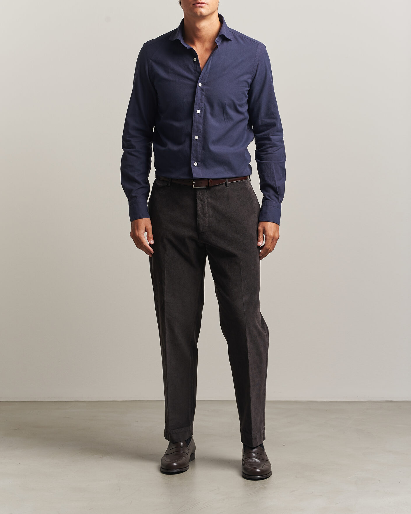 Hombres | Camisas | Finamore Napoli | Gaeta Flannel Sport Shirt Navy