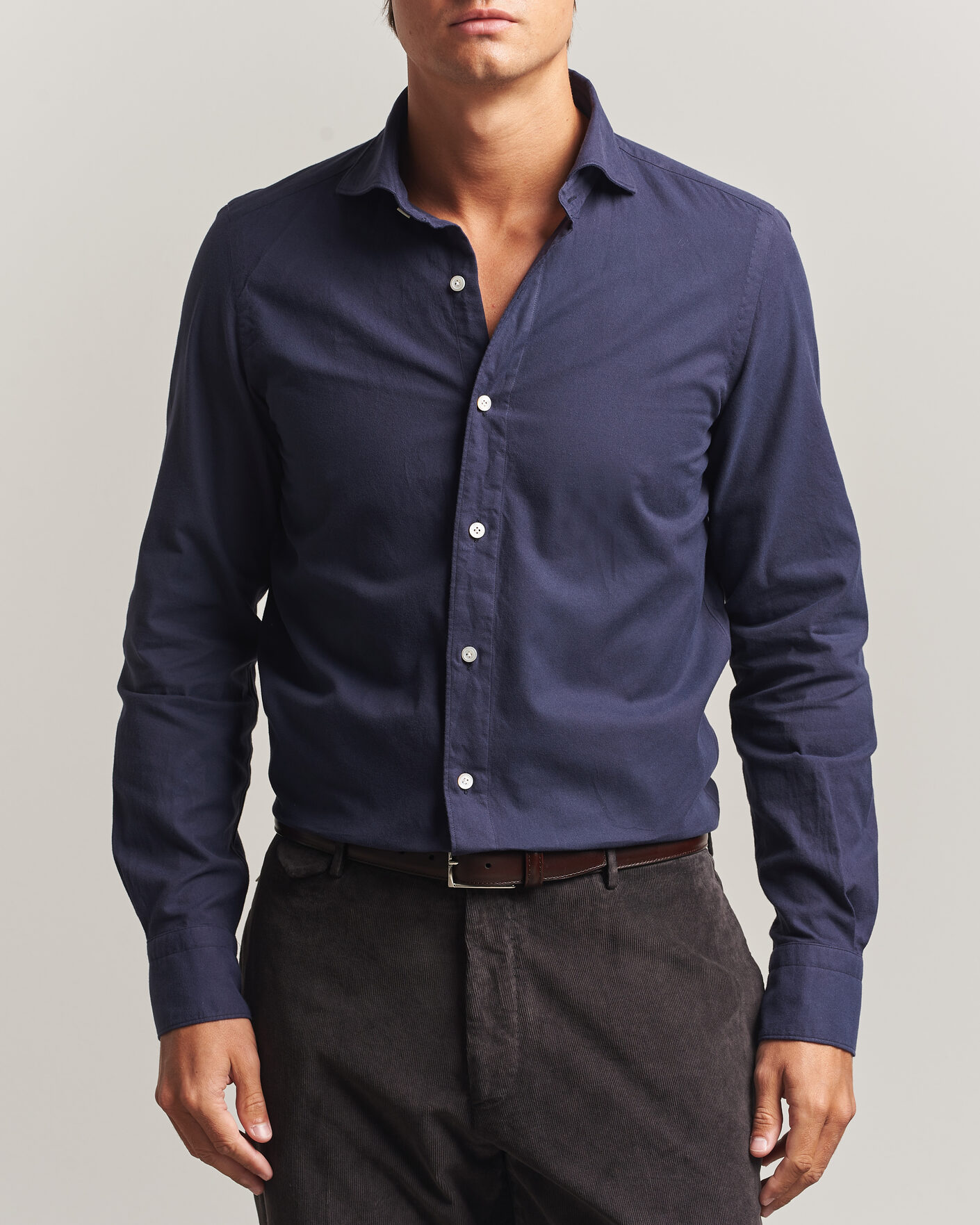 Hombres | Camisas | Finamore Napoli | Gaeta Flannel Sport Shirt Navy