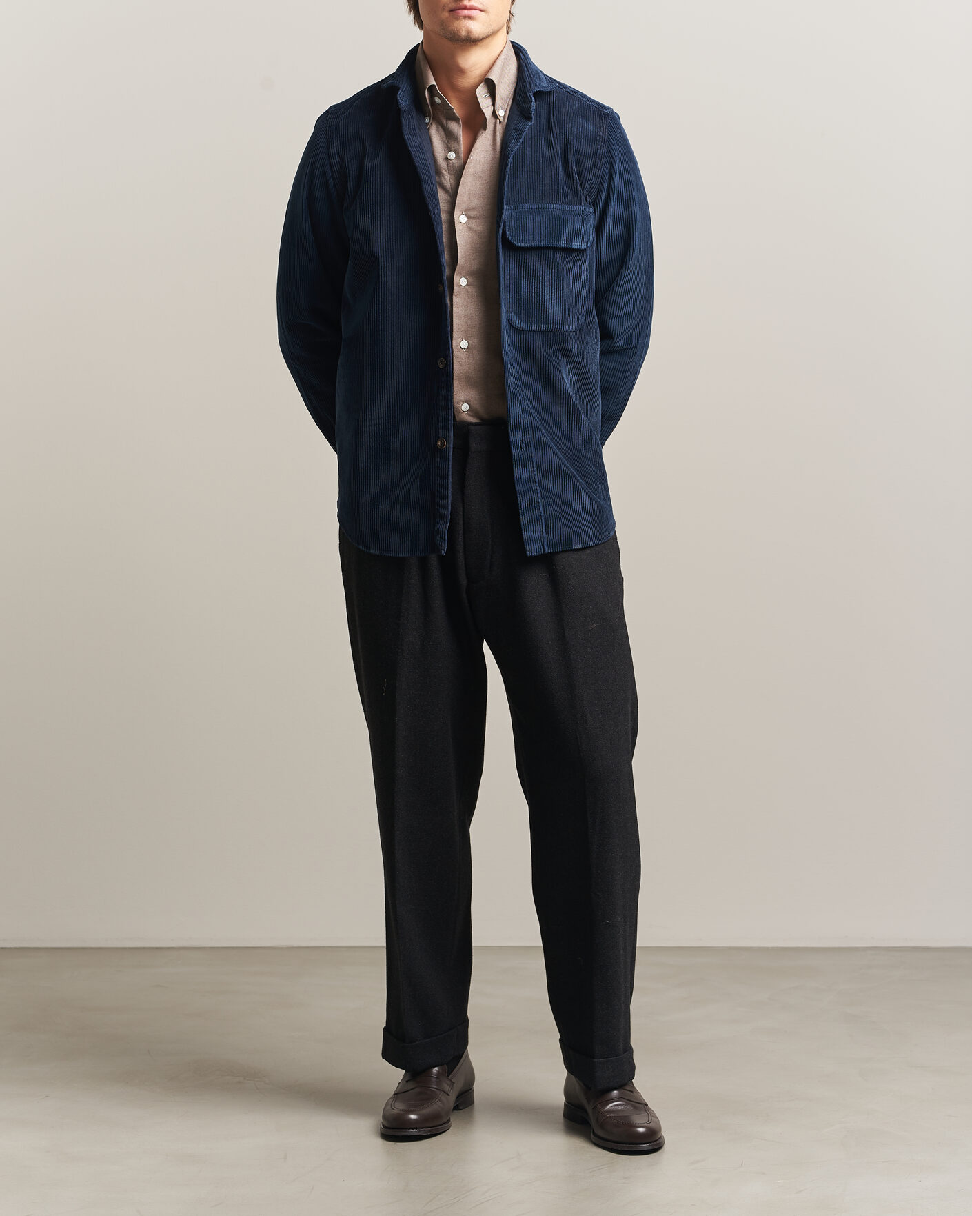 Hombres | Camisas | Finamore Napoli | Garment Dyed Corduroy Overshirt Navy