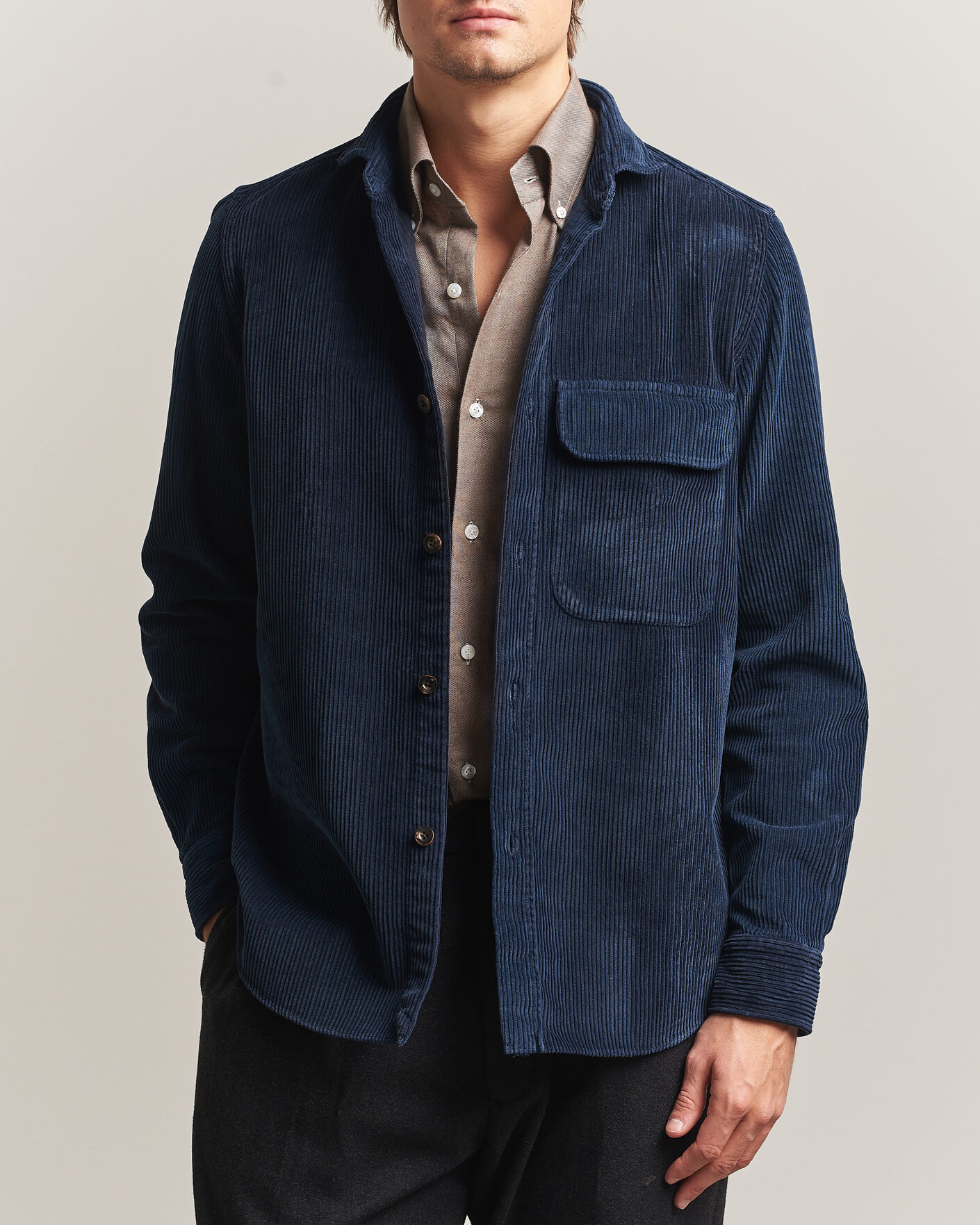 Hombres | Camisas | Finamore Napoli | Garment Dyed Corduroy Overshirt Navy