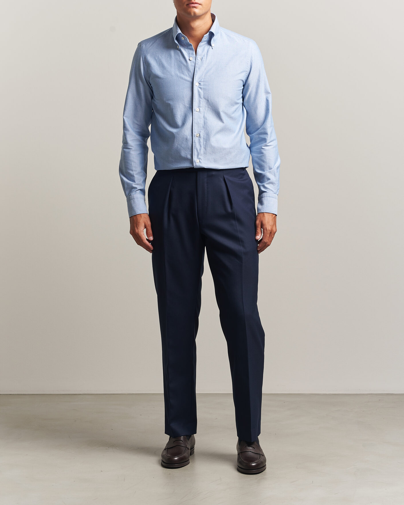 Hombres | Camisas | Finamore Napoli | Gaeta Oxford Button Down Shirt Light Blue
