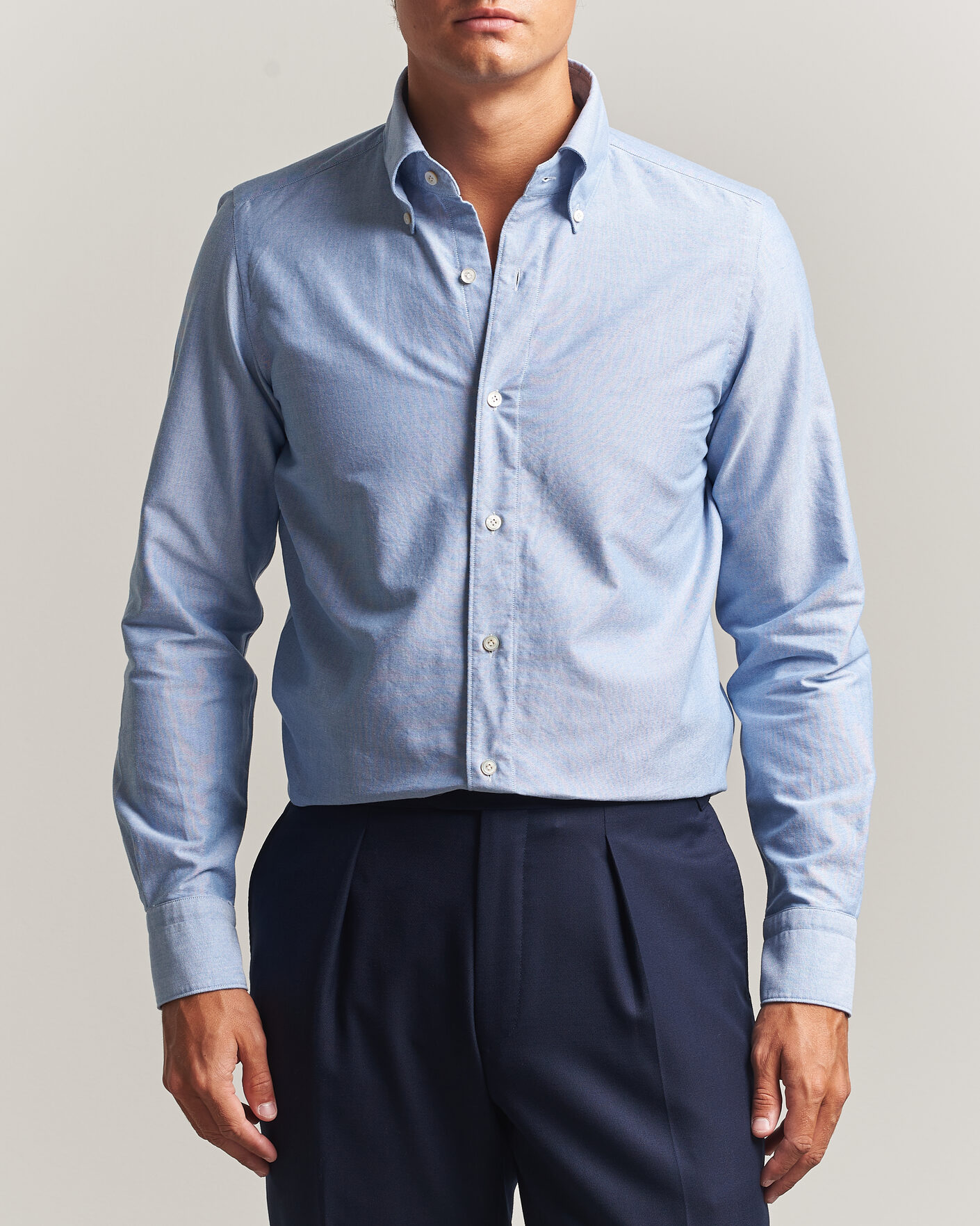 Hombres | Camisas | Finamore Napoli | Gaeta Oxford Button Down Shirt Light Blue