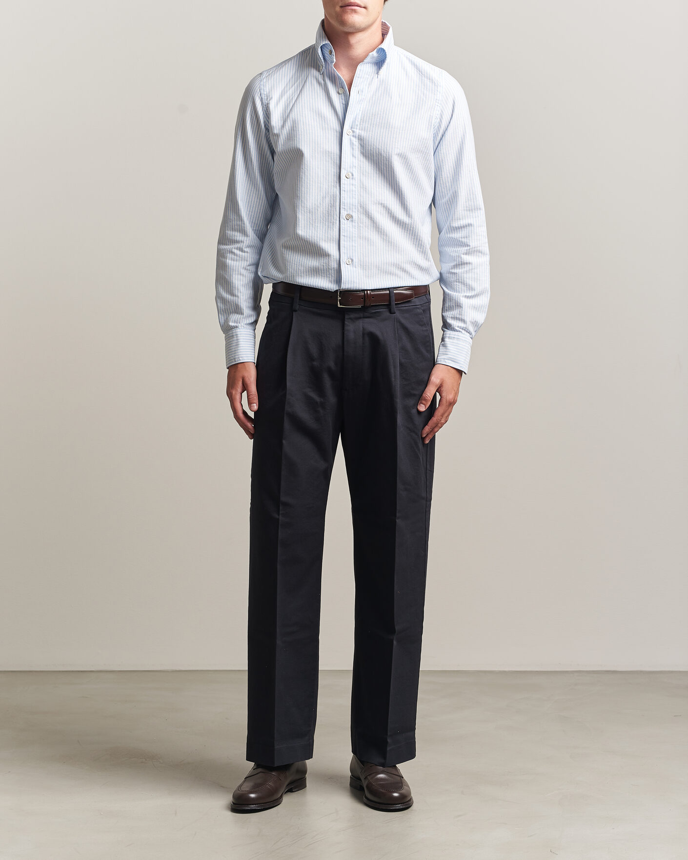 Hombres | Camisas | Finamore Napoli | Gaeta Oxford Button Down Shirt Light Blue Stripe