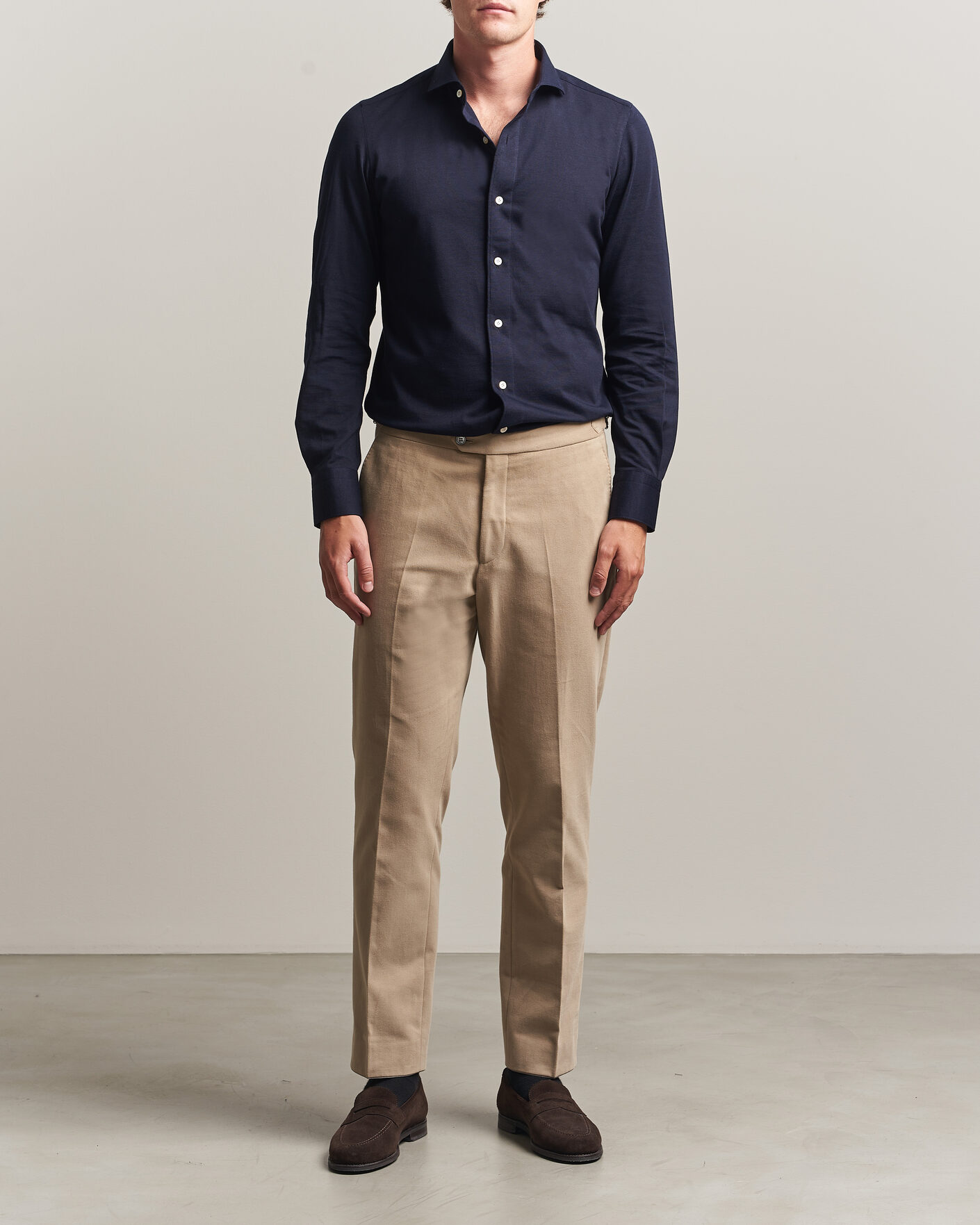 Hombres | Camisas | Finamore Napoli | Cotton/Cashmere Jersey Shirt Navy