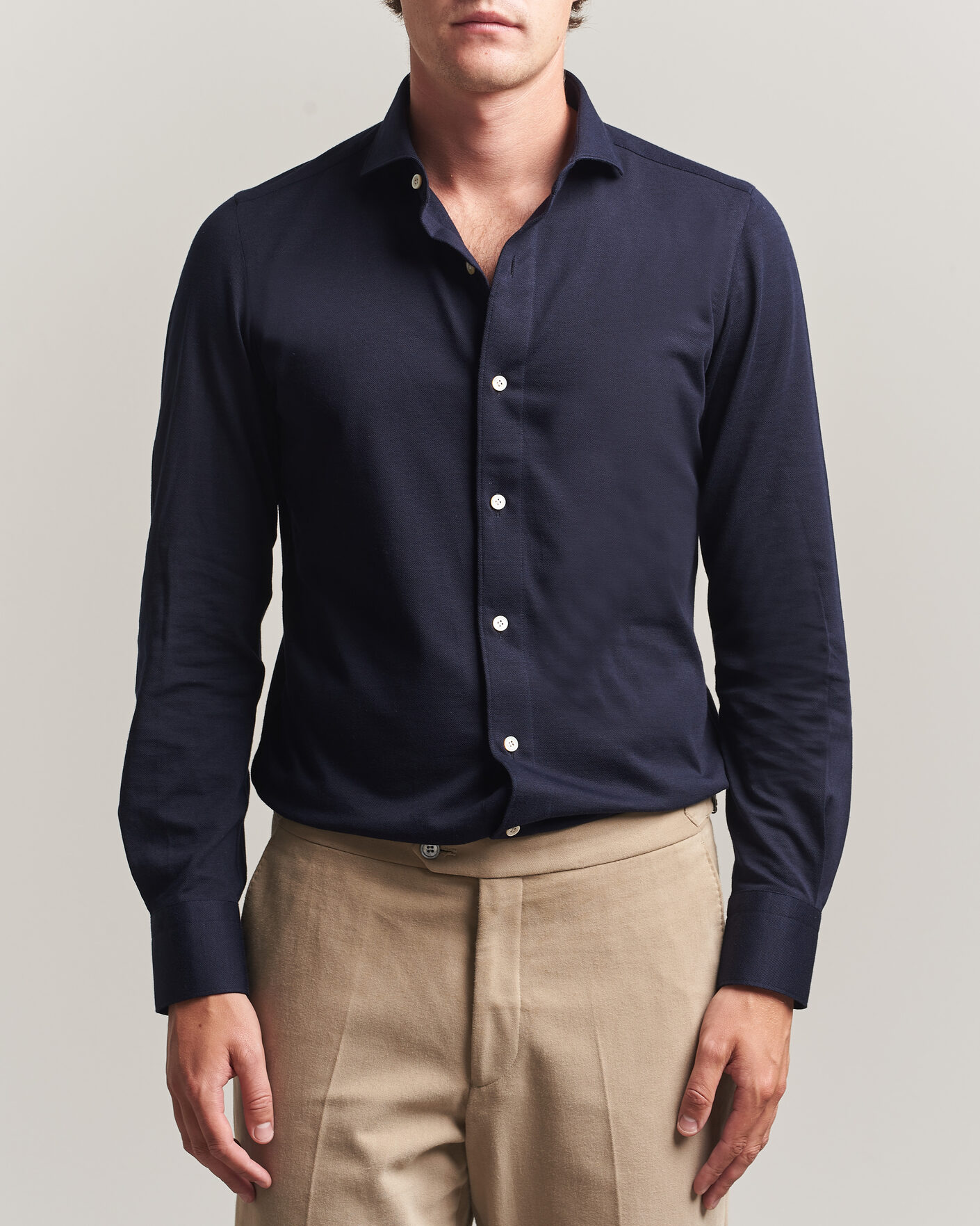 Hombres | Camisas | Finamore Napoli | Cotton/Cashmere Jersey Shirt Navy