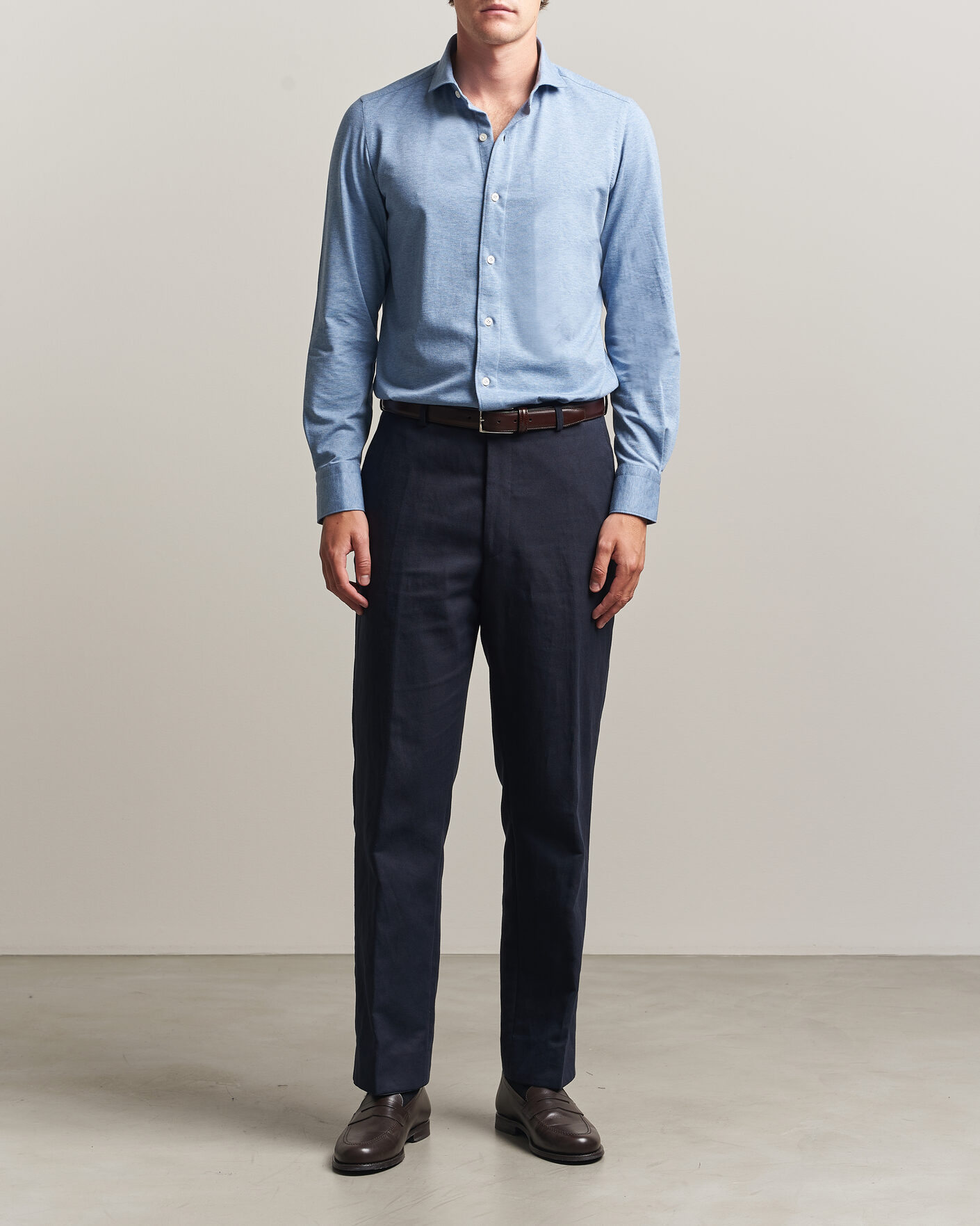 Hombres | Camisas | Finamore Napoli | Cotton/Cashmere Jersey Shirt Light Blue