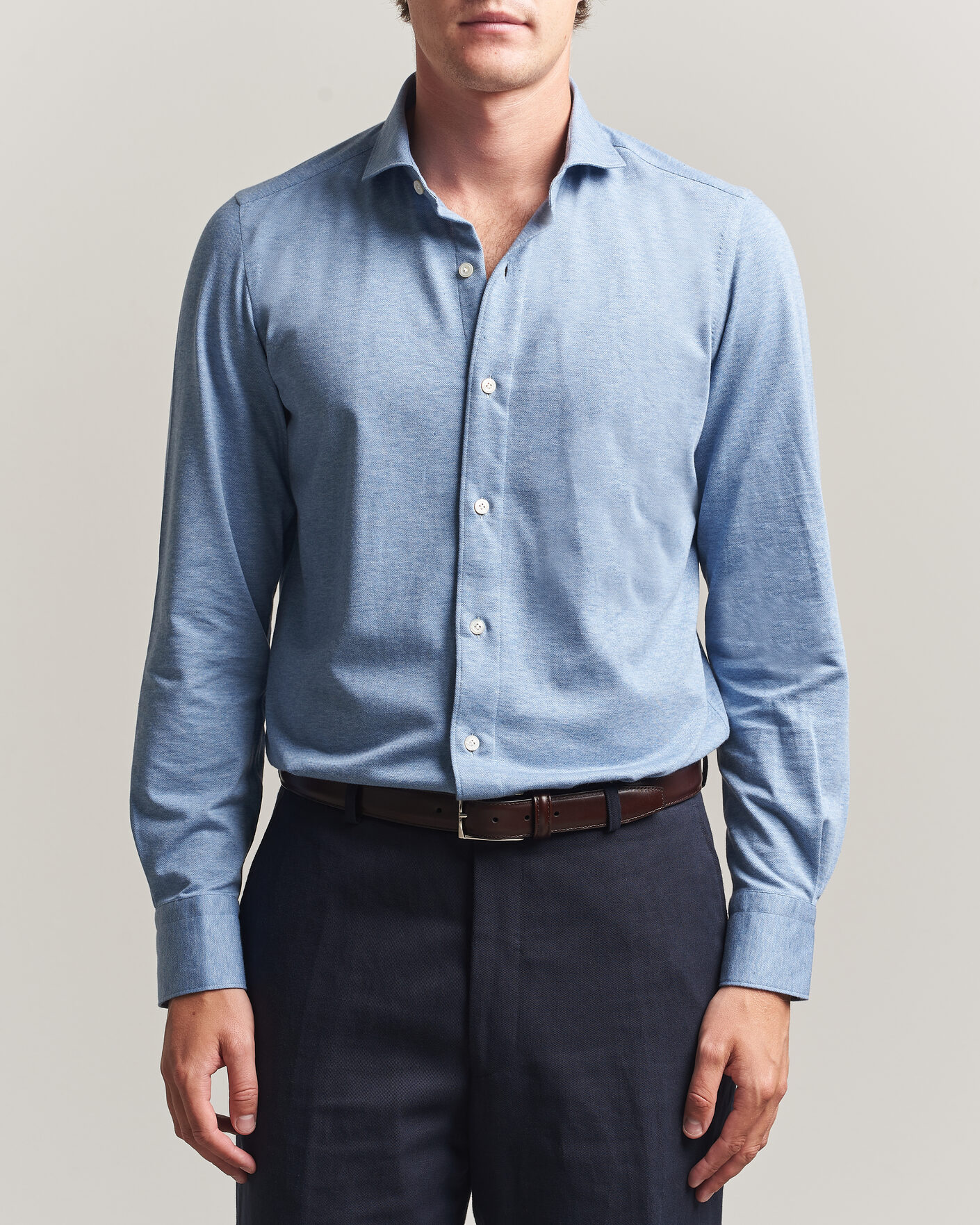 Hombres | Camisas | Finamore Napoli | Cotton/Cashmere Jersey Shirt Light Blue