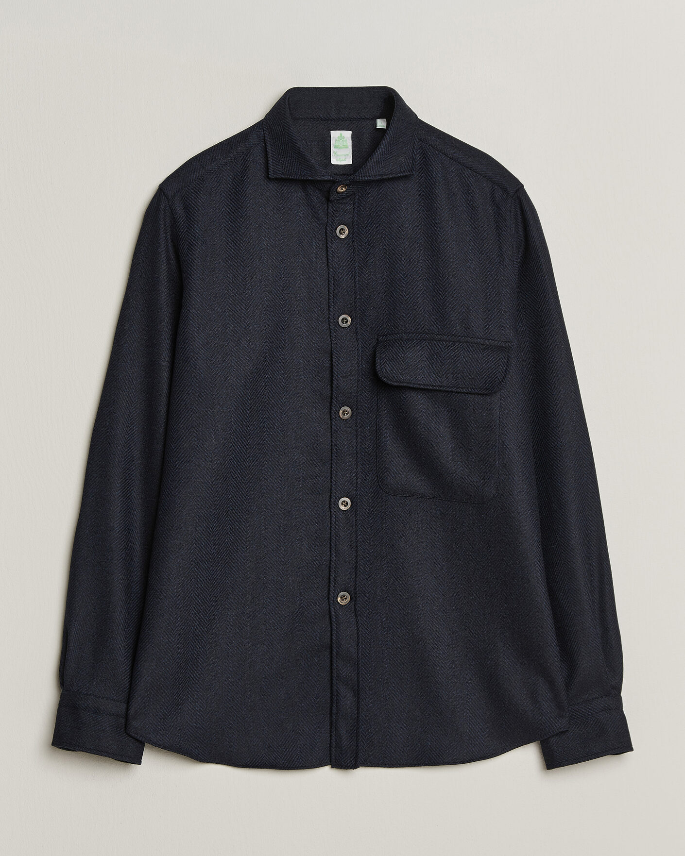 Hombres | Camisas | Finamore Napoli | Wool Herringbone Overshirt Navy