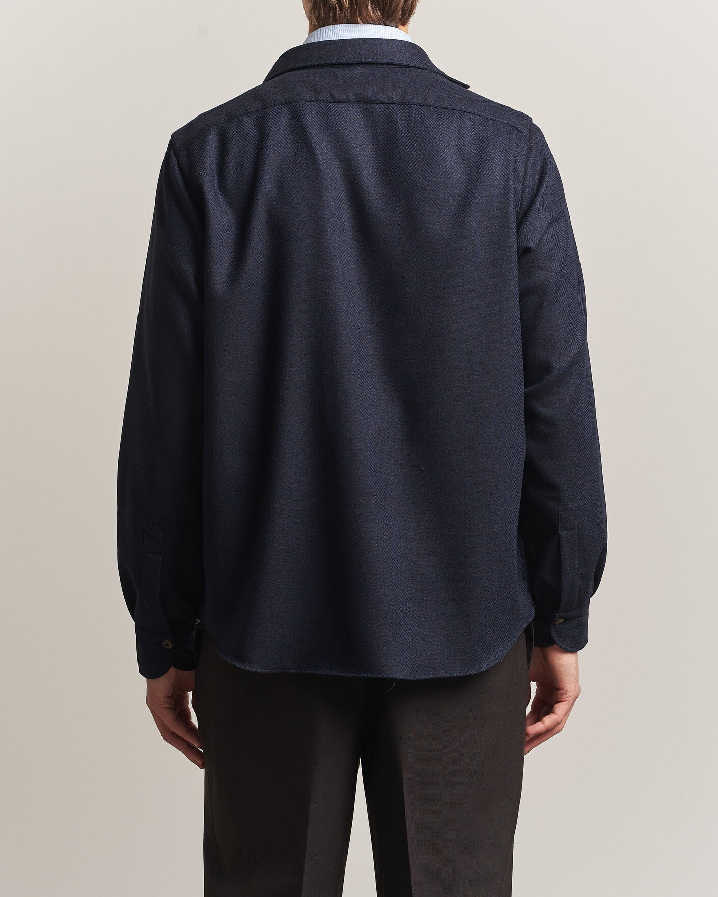 Hombres | Camisas | Finamore Napoli | Wool Herringbone Overshirt Navy