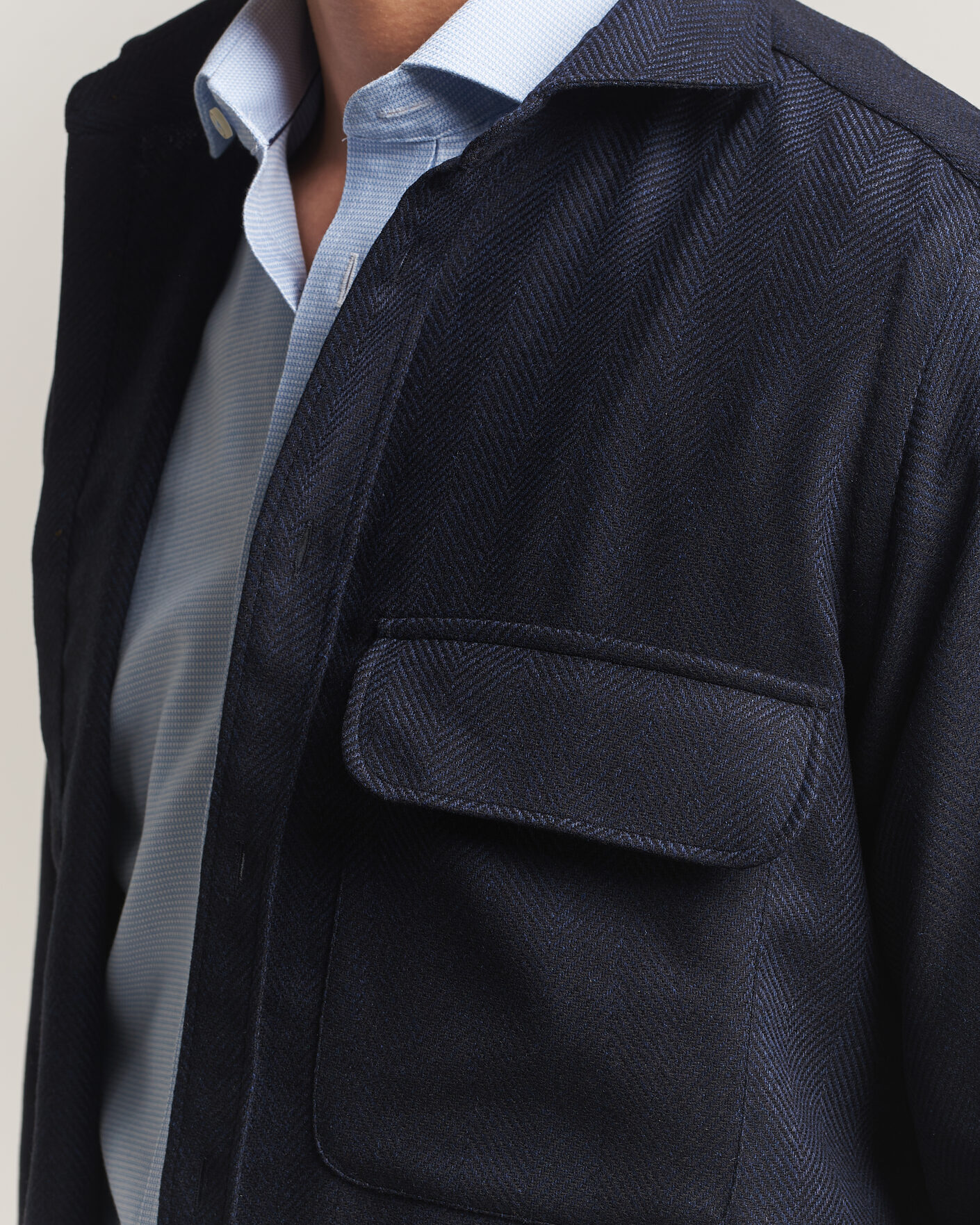 Hombres | Camisas | Finamore Napoli | Wool Herringbone Overshirt Navy