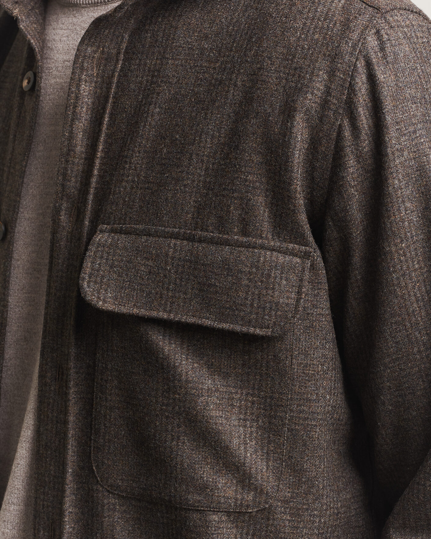 Hombres | Camisas | Finamore Napoli | Wool Houndstooth Overshirt Dark Brown