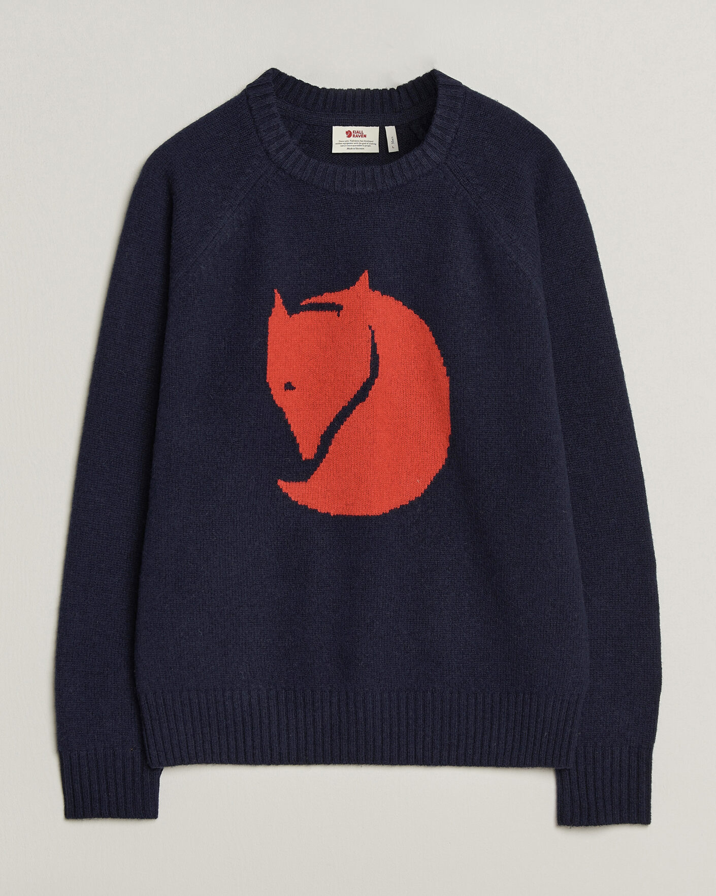 Hombres | Jerséis y prendas de punto | Fjällräven | Logo Knit Wool Sweater Dark Navy
