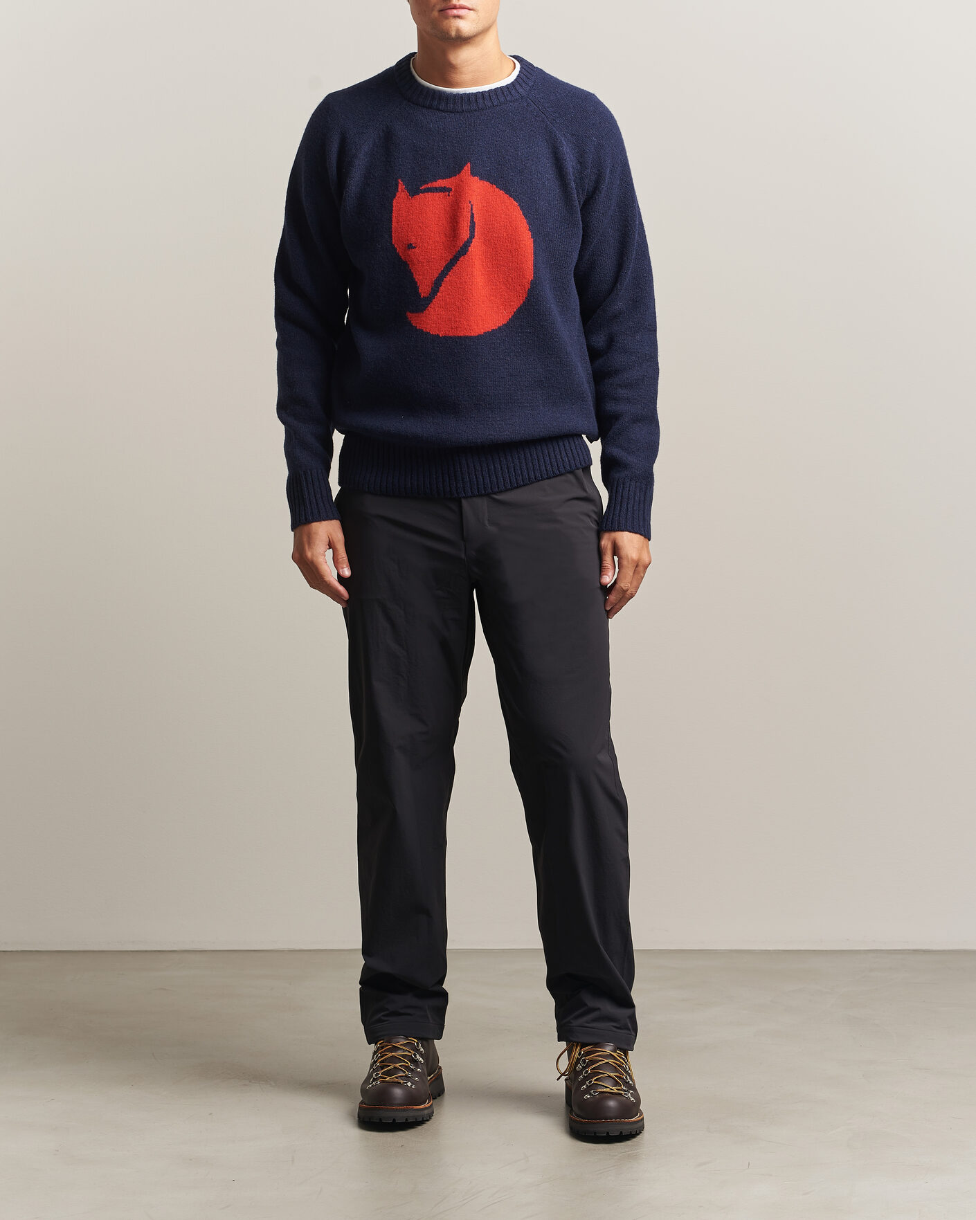 Hombres | Jerséis y prendas de punto | Fjällräven | Logo Knit Wool Sweater Dark Navy