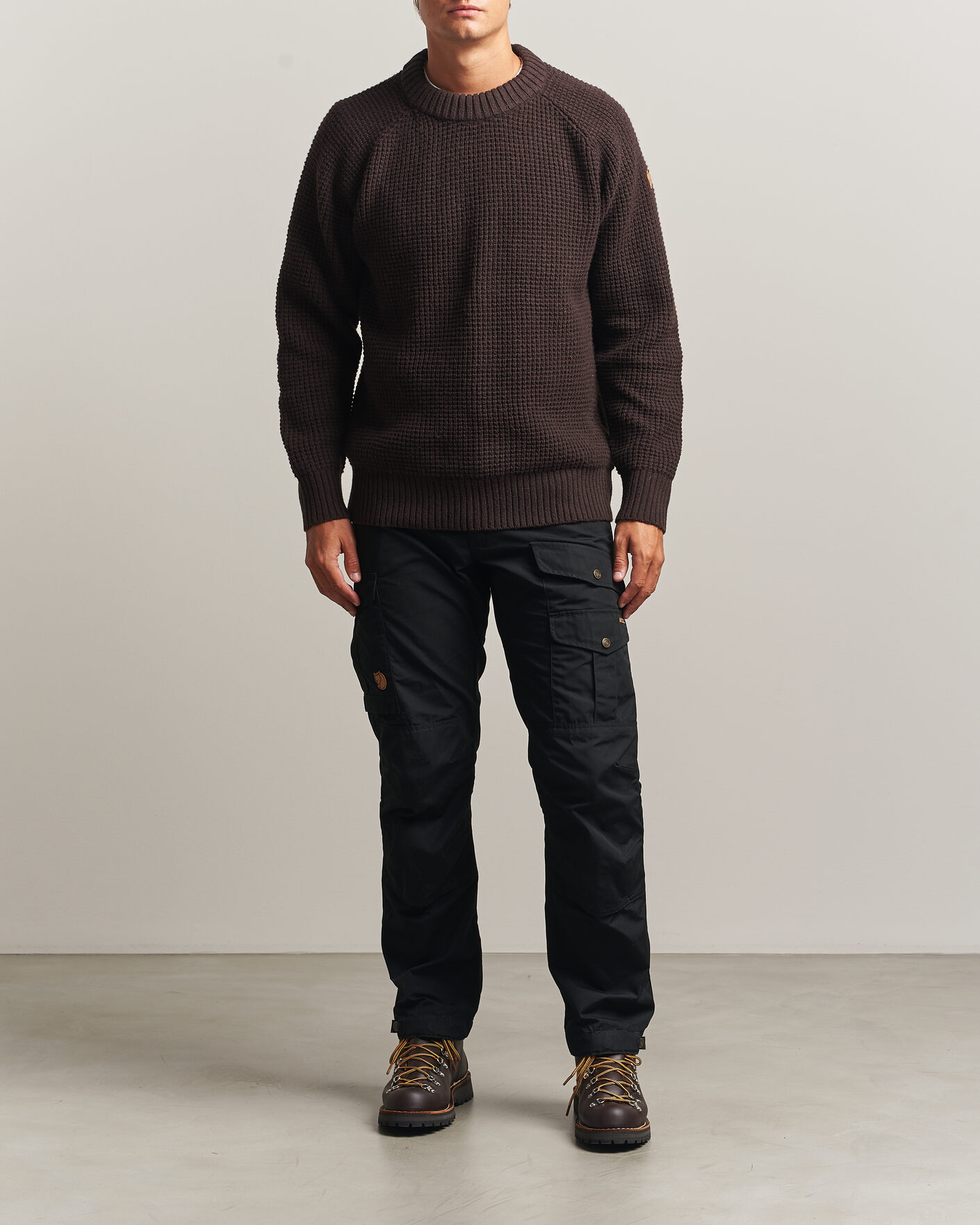 Hombres | Jerséis y prendas de punto | Fjällräven | Övik Wool Waffle Knit Black Oak