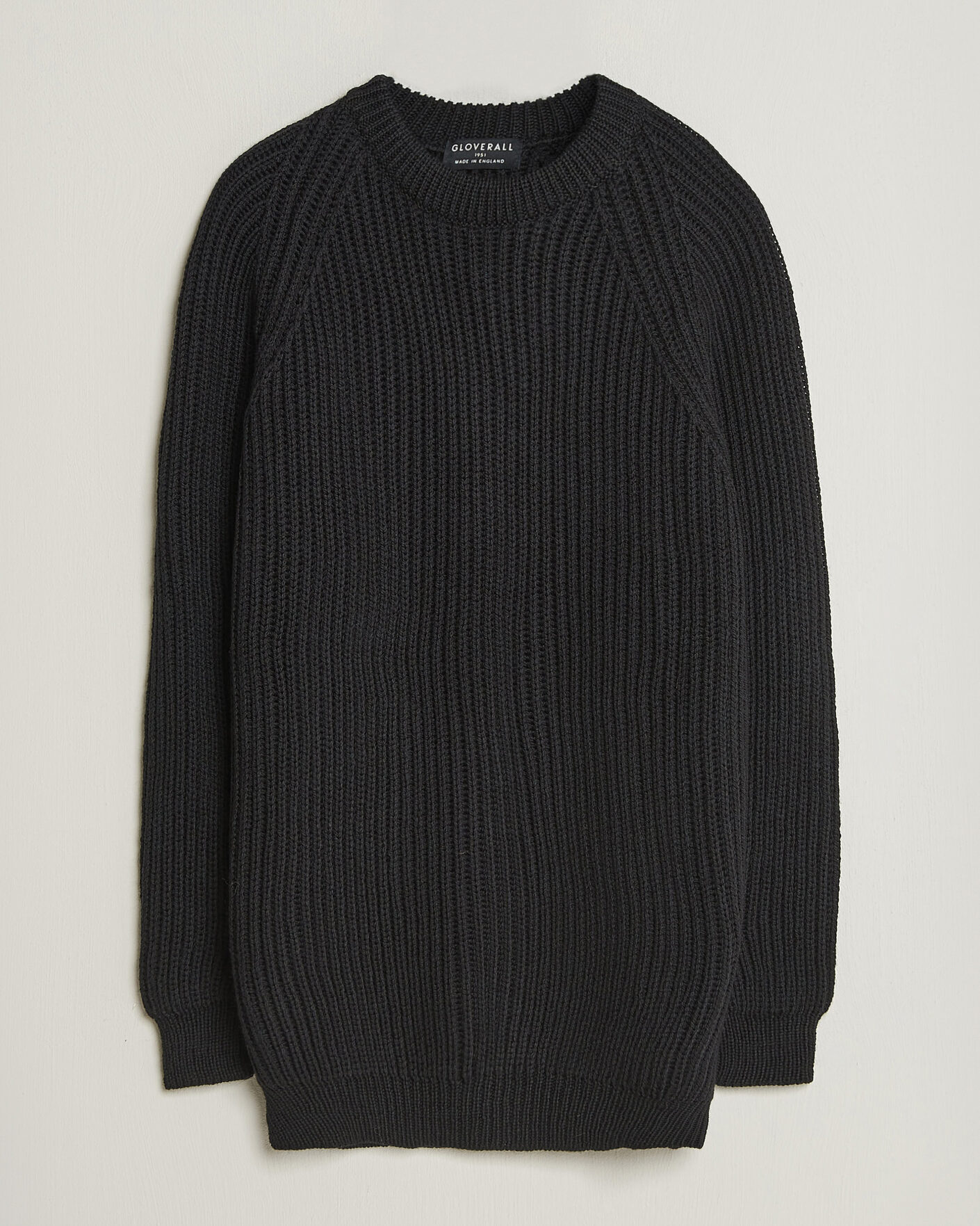 Hombres | Jerséis y prendas de punto | Gloverall | Fisherman Rib Chunky Wool Crew Neck Black