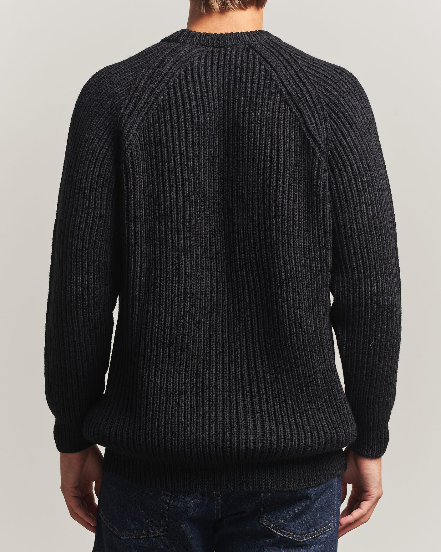 Hombres | Jerséis y prendas de punto | Gloverall | Fisherman Rib Chunky Wool Crew Neck Black