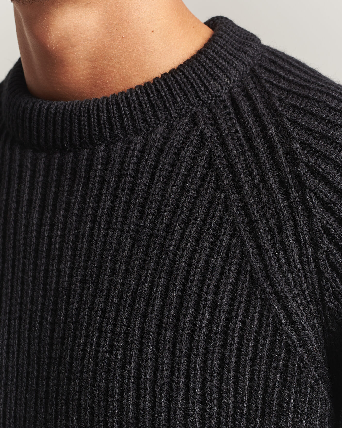 Hombres | Jerséis y prendas de punto | Gloverall | Fisherman Rib Chunky Wool Crew Neck Black