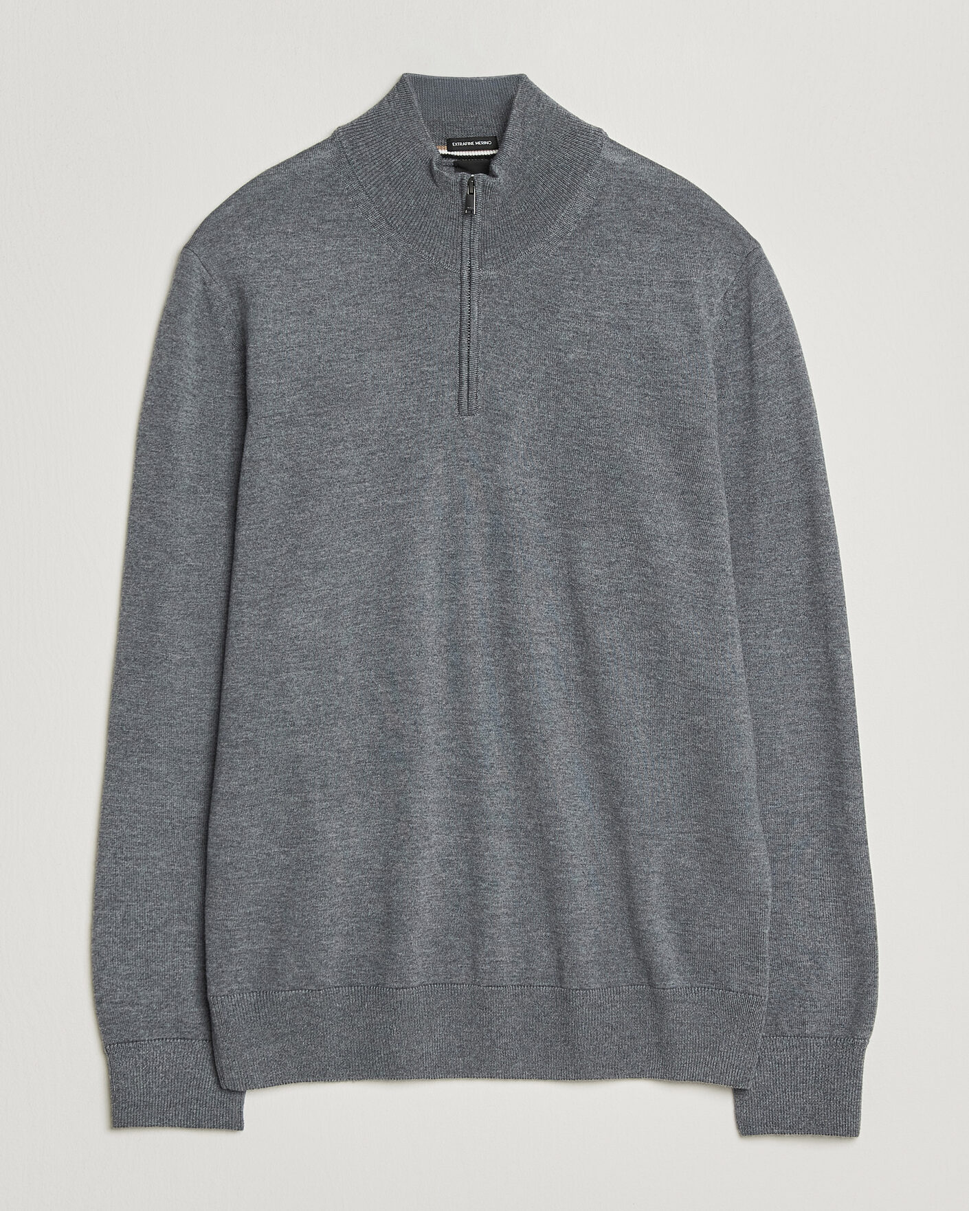 Hombres | Jerséis y prendas de punto | BOSS BLACK | Ebenji Merino Knitted Half Zip Medium Grey