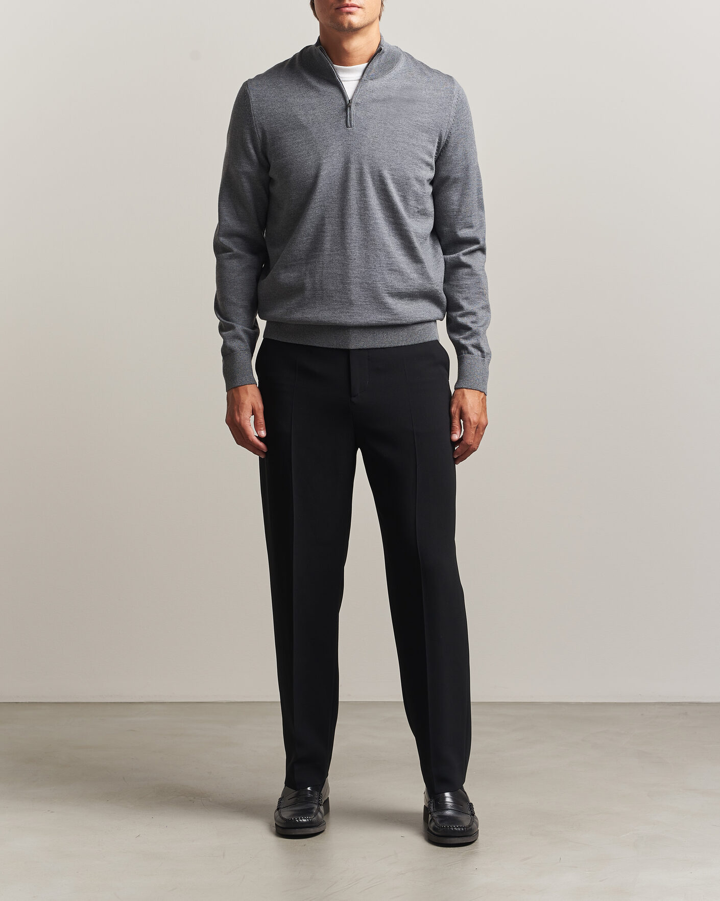 Hombres | Jerséis y prendas de punto | BOSS BLACK | Ebenji Merino Knitted Half Zip Medium Grey