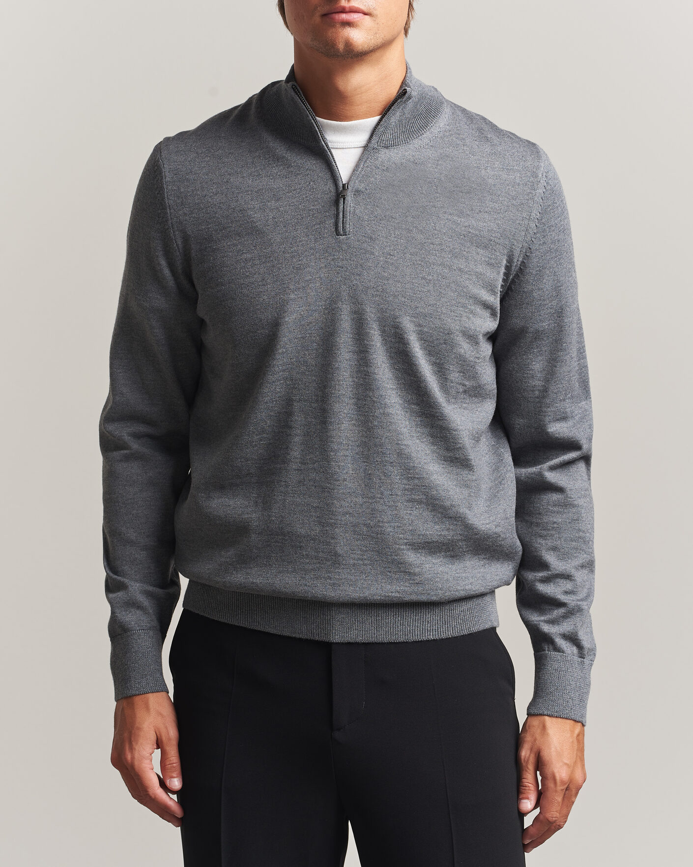 Hombres | Jerséis y prendas de punto | BOSS BLACK | Ebenji Merino Knitted Half Zip Medium Grey