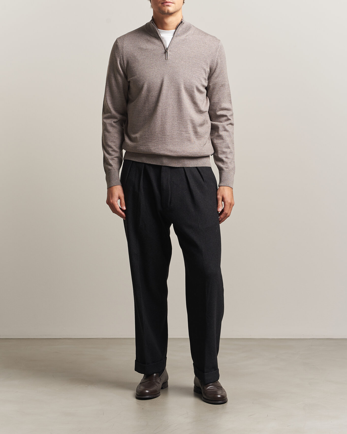 Hombres | Jerséis y prendas de punto | BOSS BLACK | Ebenji Merino Knitted Half Zip Open Brown