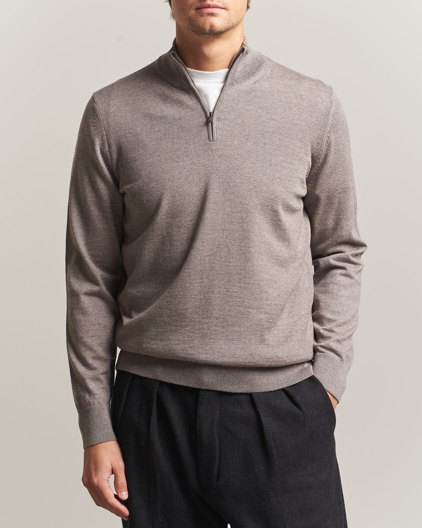 Hombres | Jerséis y prendas de punto | BOSS BLACK | Ebenji Merino Knitted Half Zip Open Brown