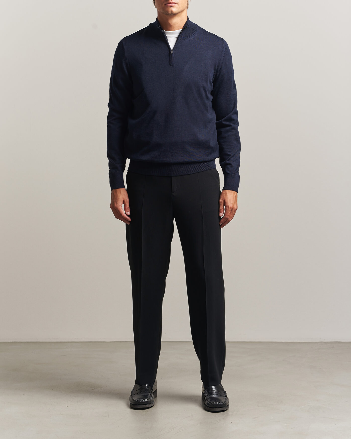 Hombres | Jerséis y prendas de punto | BOSS BLACK | Ebenji Merino Knitted Half Zip Dark Blue