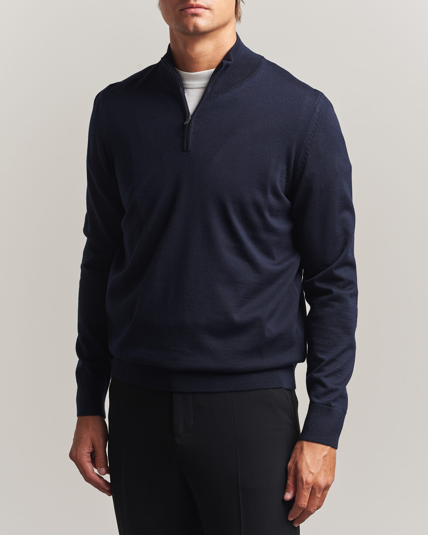 Hombres | Jerséis y prendas de punto | BOSS BLACK | Ebenji Merino Knitted Half Zip Dark Blue