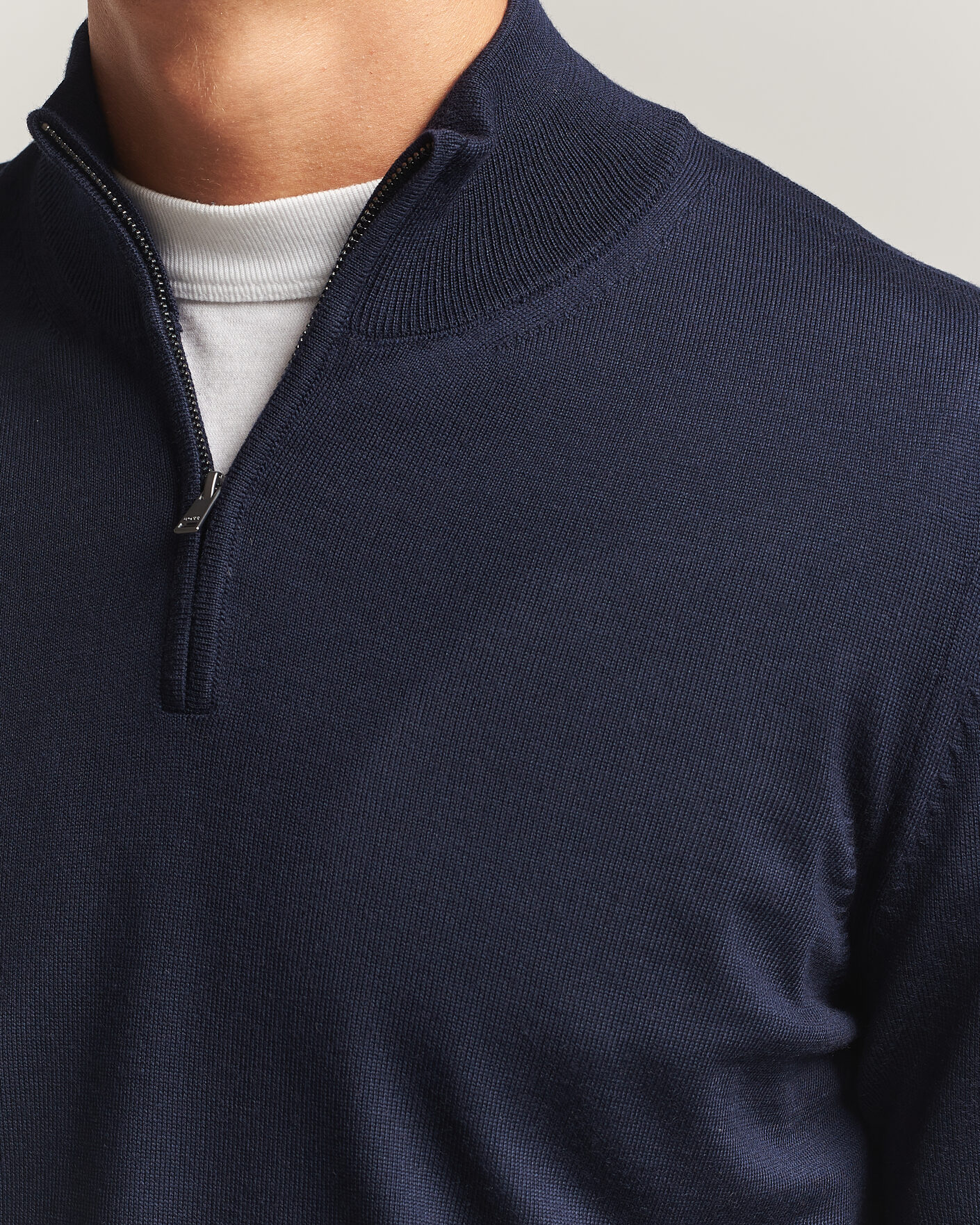 Hombres | Jerséis y prendas de punto | BOSS BLACK | Ebenji Merino Knitted Half Zip Dark Blue