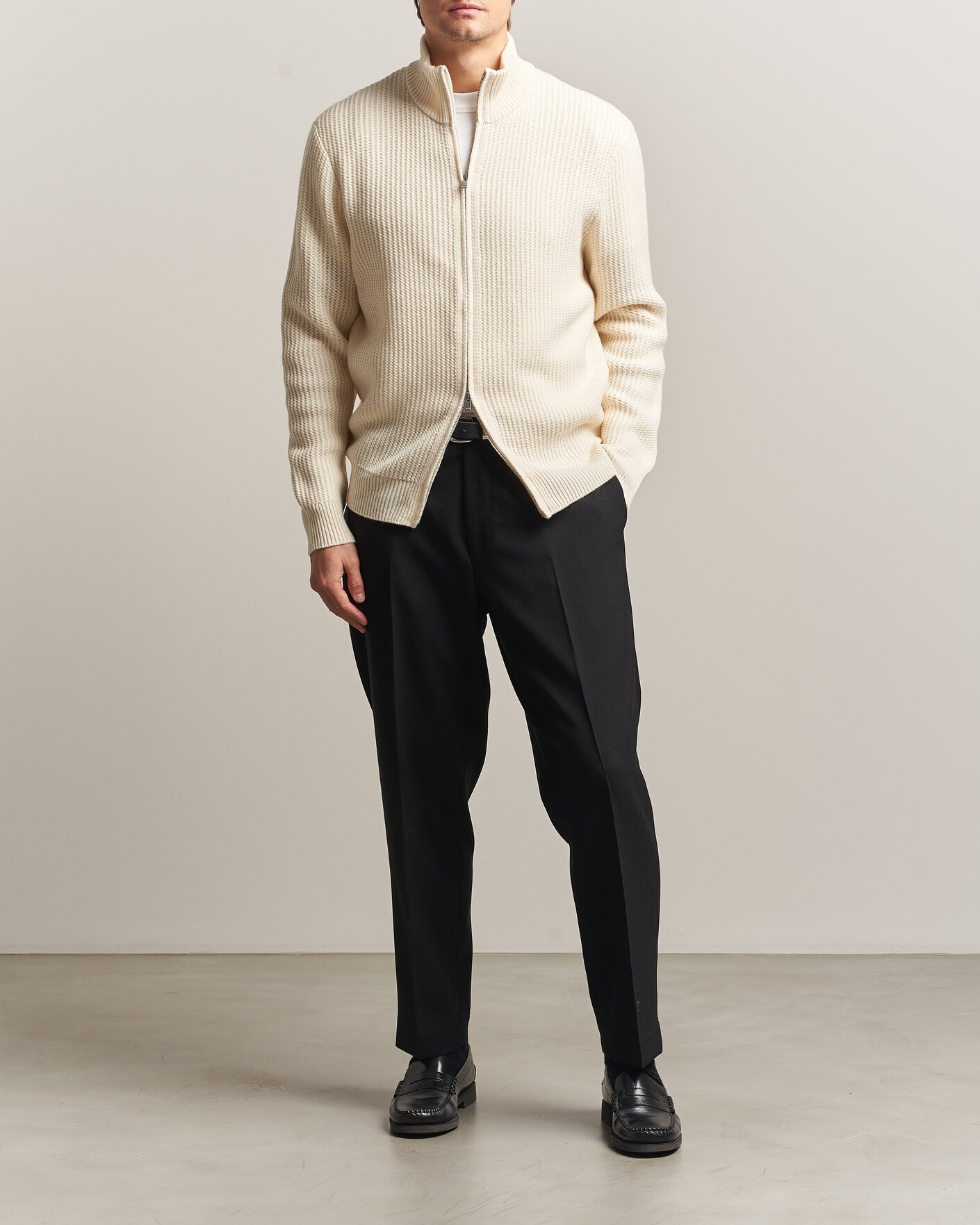 Hombres | Jerséis y prendas de punto | BOSS BLACK | Fiocco Wool/Cashmere Full Zip Open White