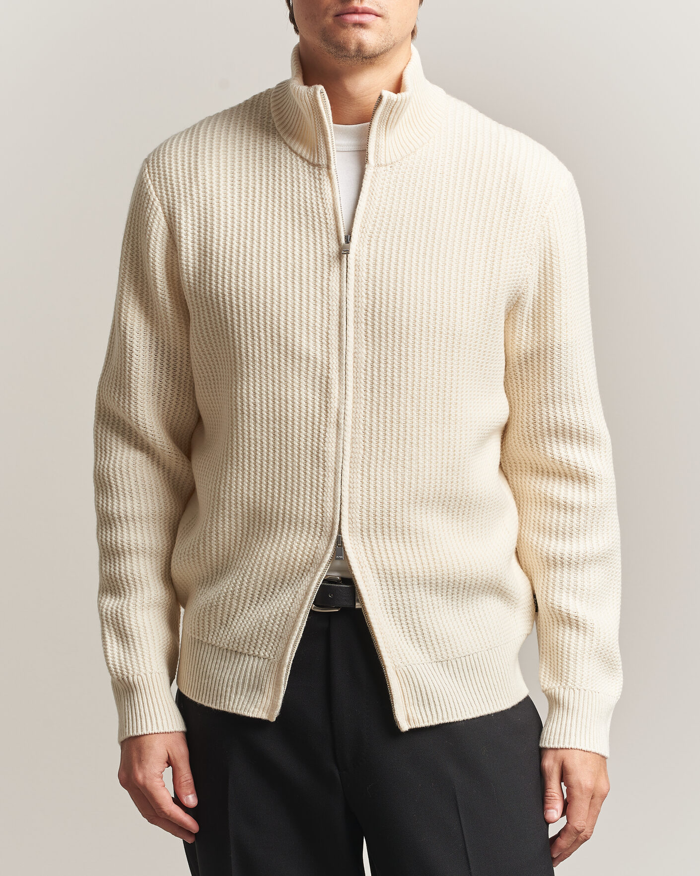 Hombres | Jerséis y prendas de punto | BOSS BLACK | Fiocco Wool/Cashmere Full Zip Open White