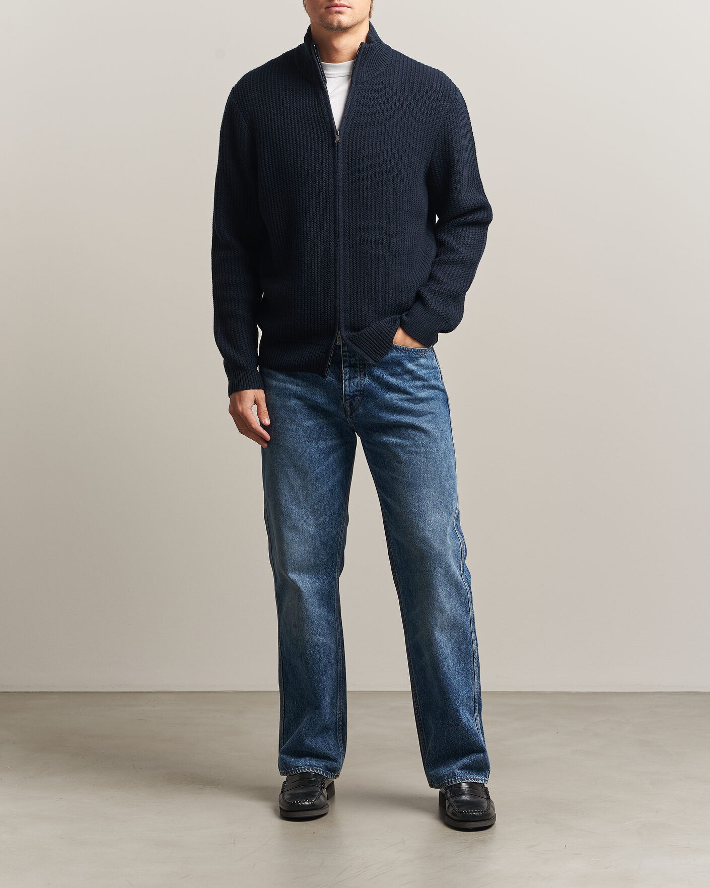 Hombres | Jerséis y prendas de punto | BOSS BLACK | Fiocco Wool/Cashmere Full Zip Dark Blue
