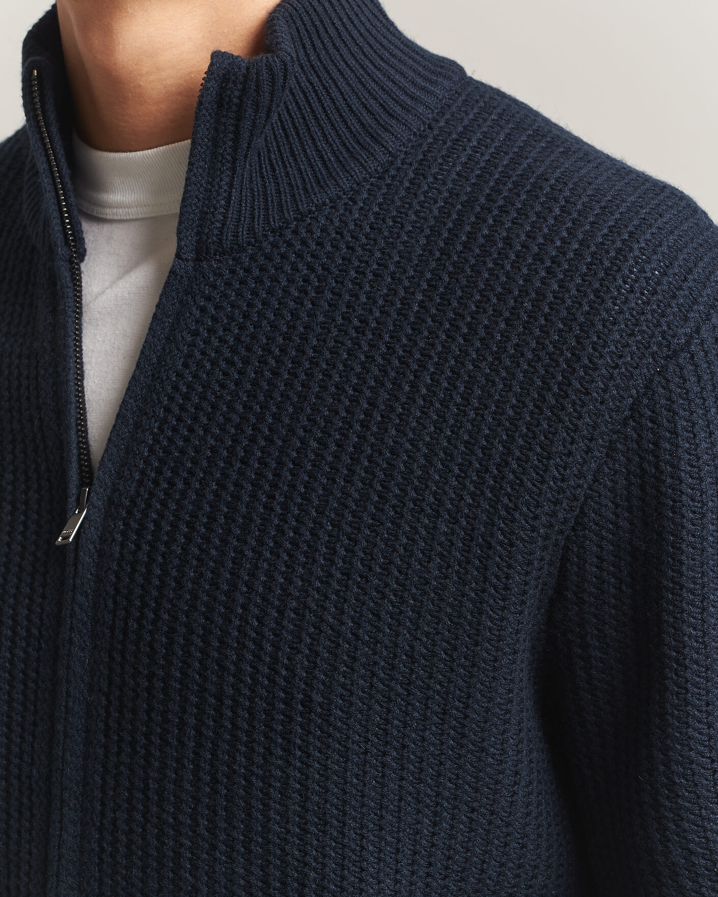 Hombres | Jerséis y prendas de punto | BOSS BLACK | Fiocco Wool/Cashmere Full Zip Dark Blue