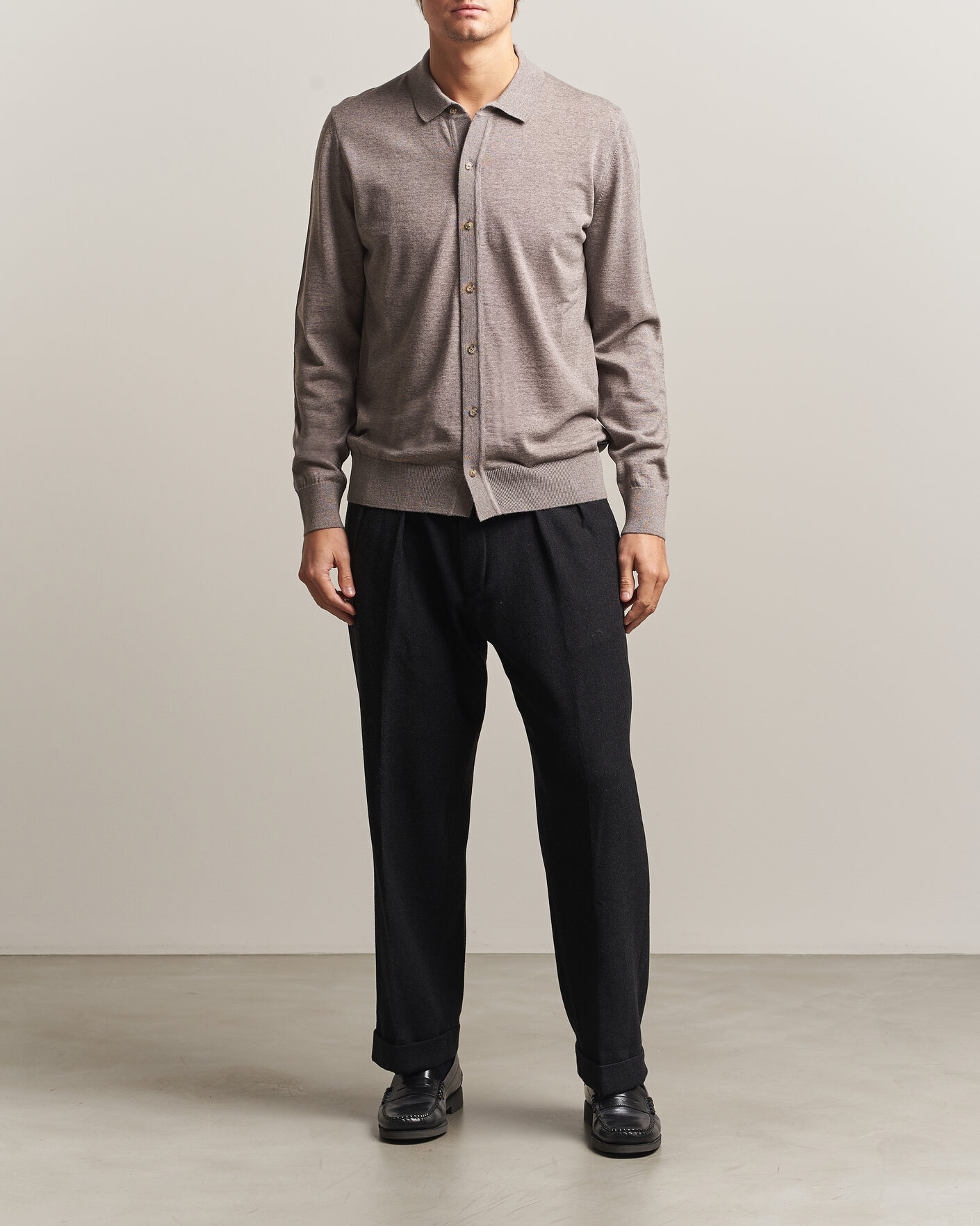 Hombres | Jerséis y prendas de punto | BOSS BLACK | Helbert Merino Knitted Cardigan Open Brown