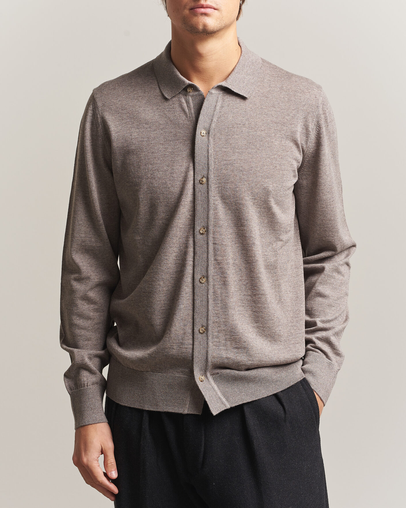Hombres | Jerséis y prendas de punto | BOSS BLACK | Helbert Merino Knitted Cardigan Open Brown