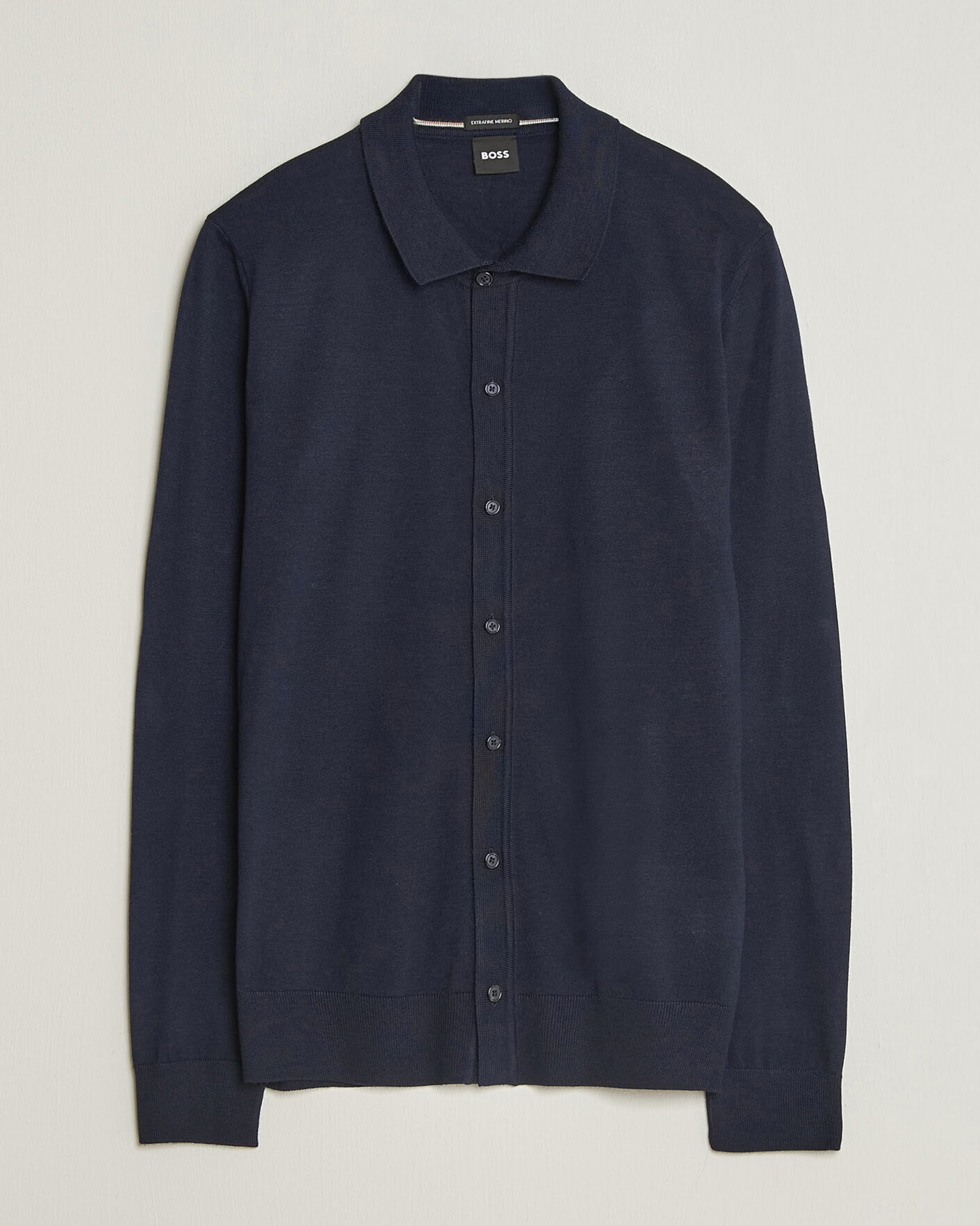 Hombres | Jerséis y prendas de punto | BOSS BLACK | Helbert Merino Knitted Cardigan Dark Blue