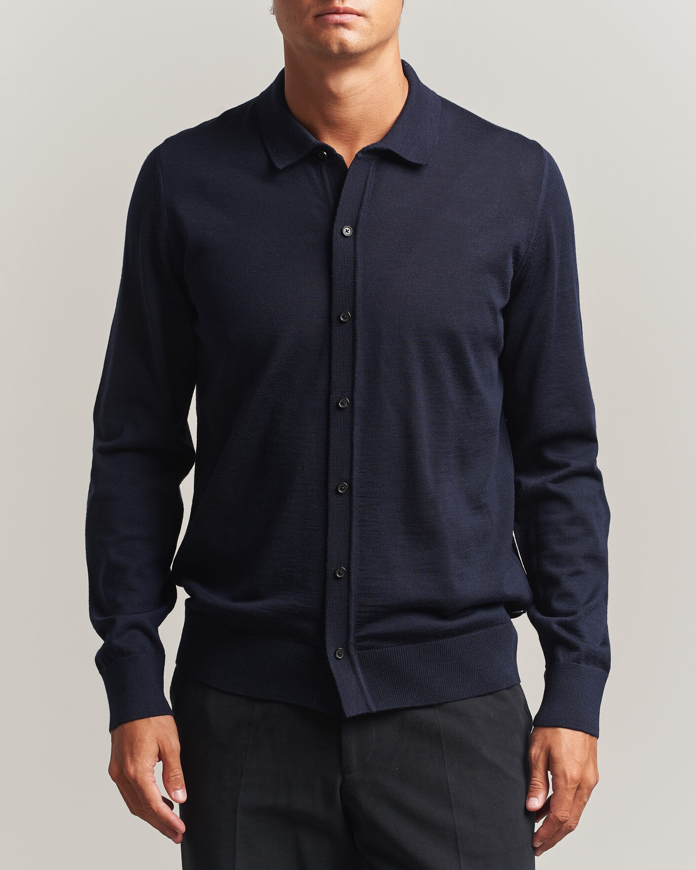 Hombres | Jerséis y prendas de punto | BOSS BLACK | Helbert Merino Knitted Cardigan Dark Blue