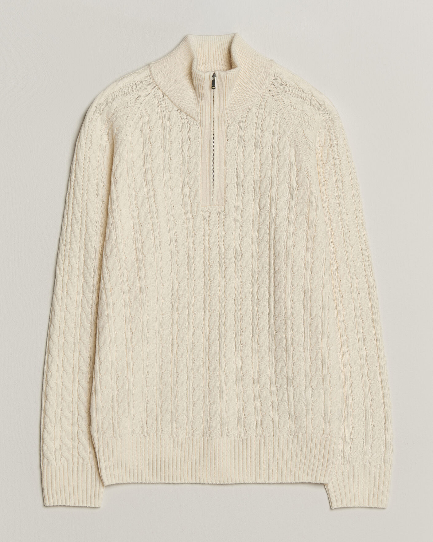 Hombres | Jerséis y prendas de punto | BOSS BLACK | Furore Wool/Cashmere Cable Half Zip Open White