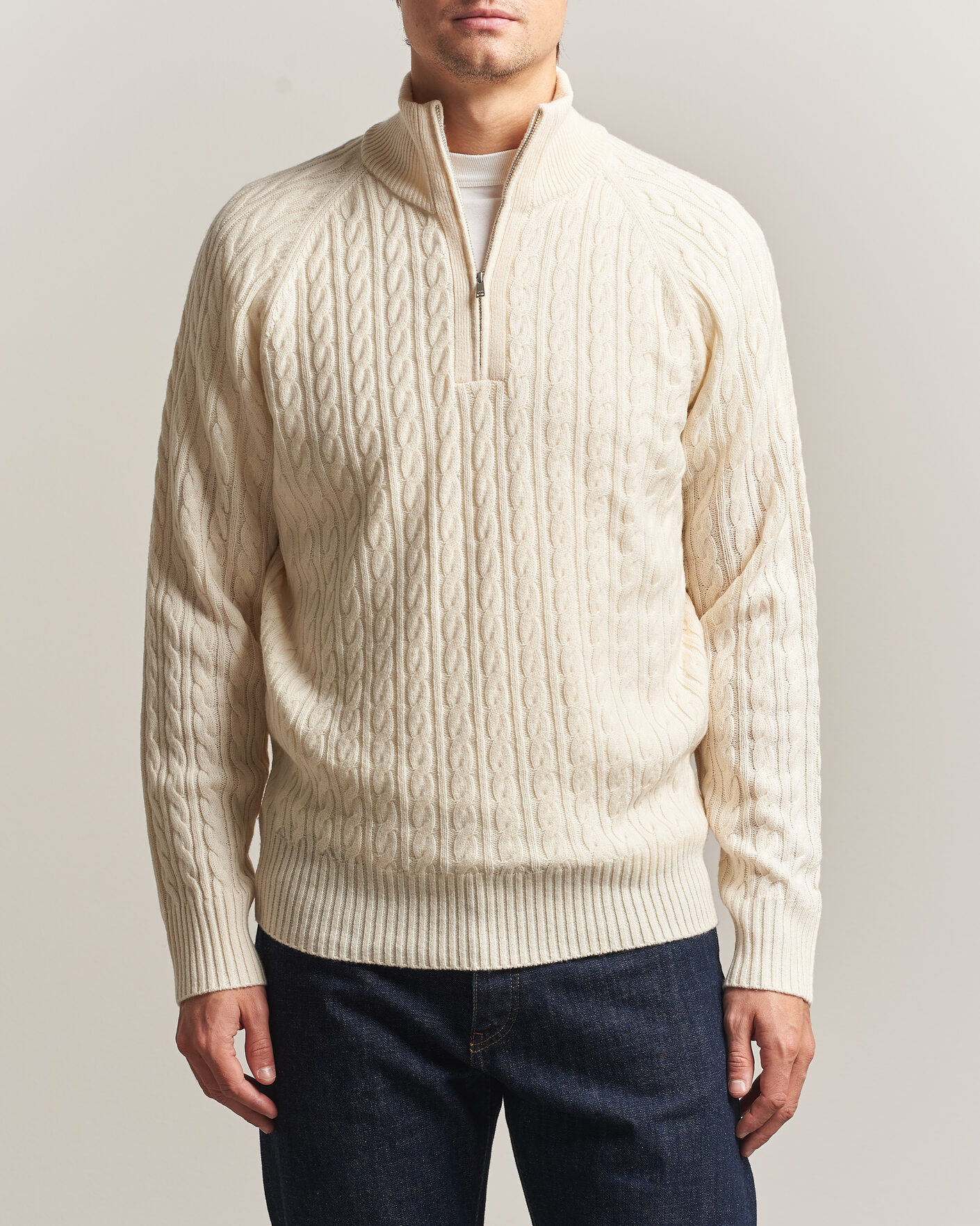 Hombres | Jerséis y prendas de punto | BOSS BLACK | Furore Wool/Cashmere Cable Half Zip Open White