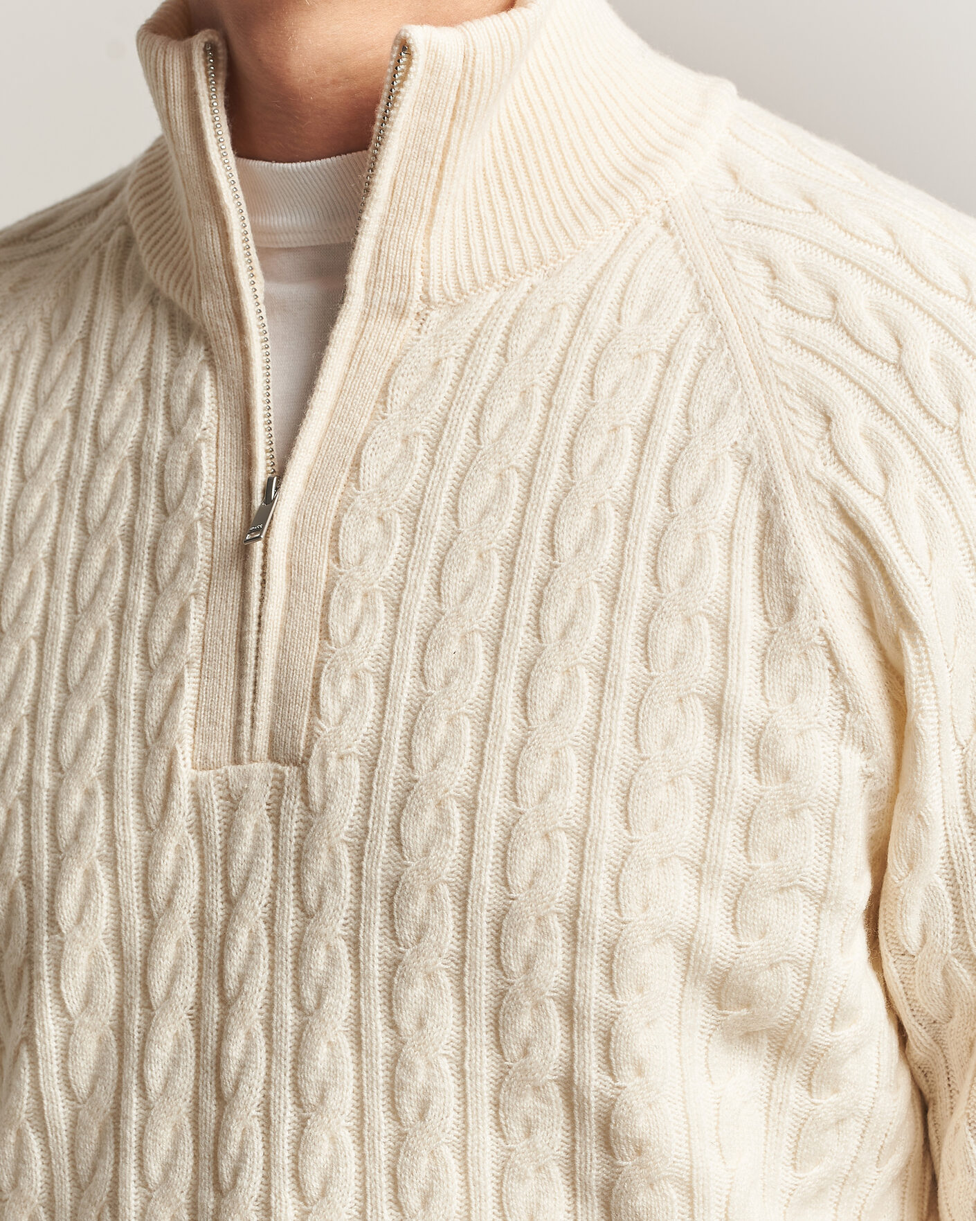 Hombres | Jerséis y prendas de punto | BOSS BLACK | Furore Wool/Cashmere Cable Half Zip Open White