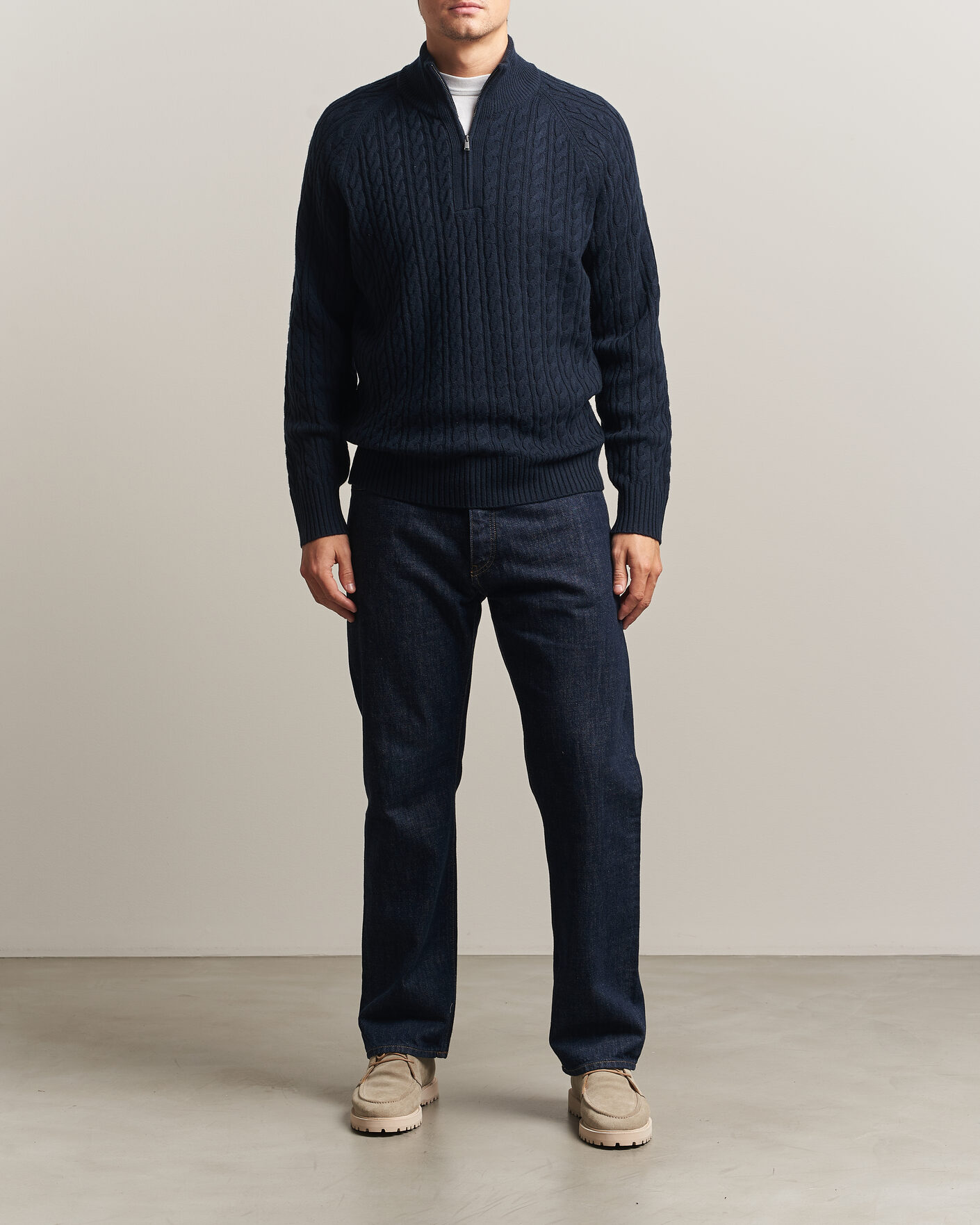 Hombres | Jerséis y prendas de punto | BOSS BLACK | Furore Wool/Cashmere Cable Half Zip Dark Blue
