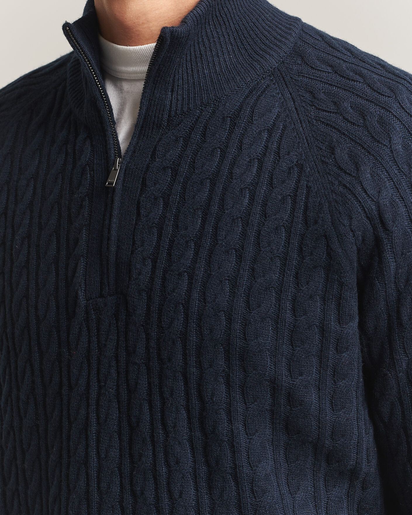 Hombres | Jerséis y prendas de punto | BOSS BLACK | Furore Wool/Cashmere Cable Half Zip Dark Blue