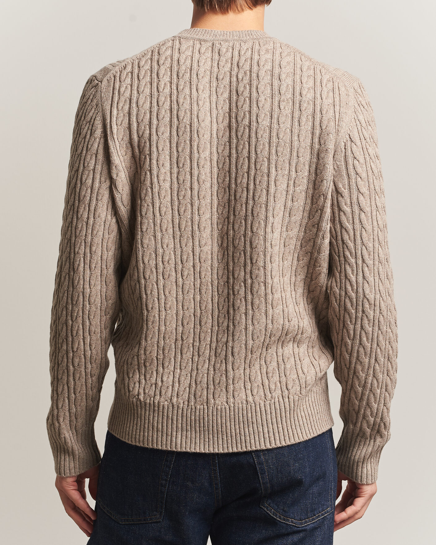 Hombres | Jerséis y prendas de punto | BOSS BLACK | Furlan Wool/Cashmere Cable Crew Neck Open Brown