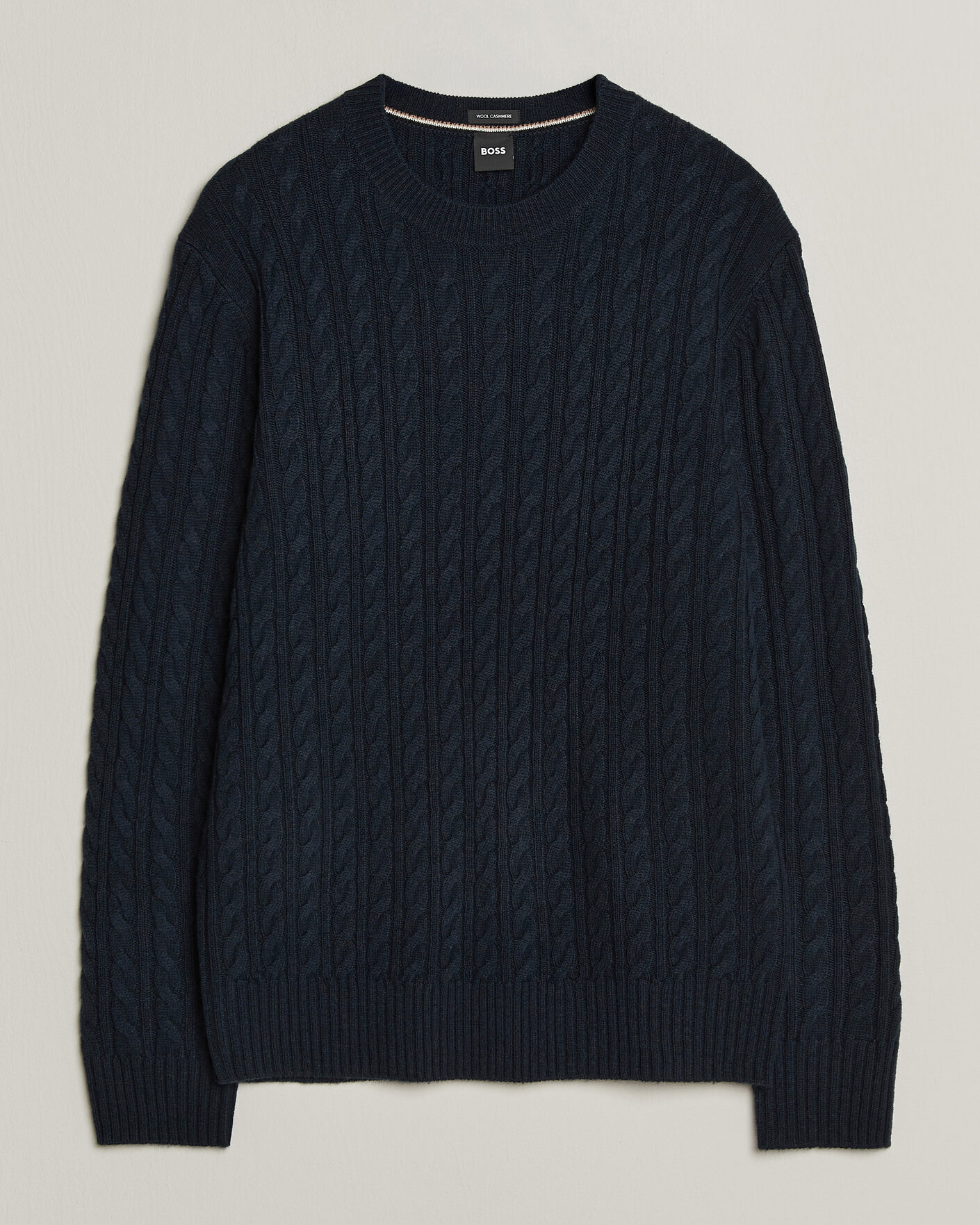 Hombres | Jerséis y prendas de punto | BOSS BLACK | Furlan Wool/Cashmere Cable Crew Neck Dark Blue