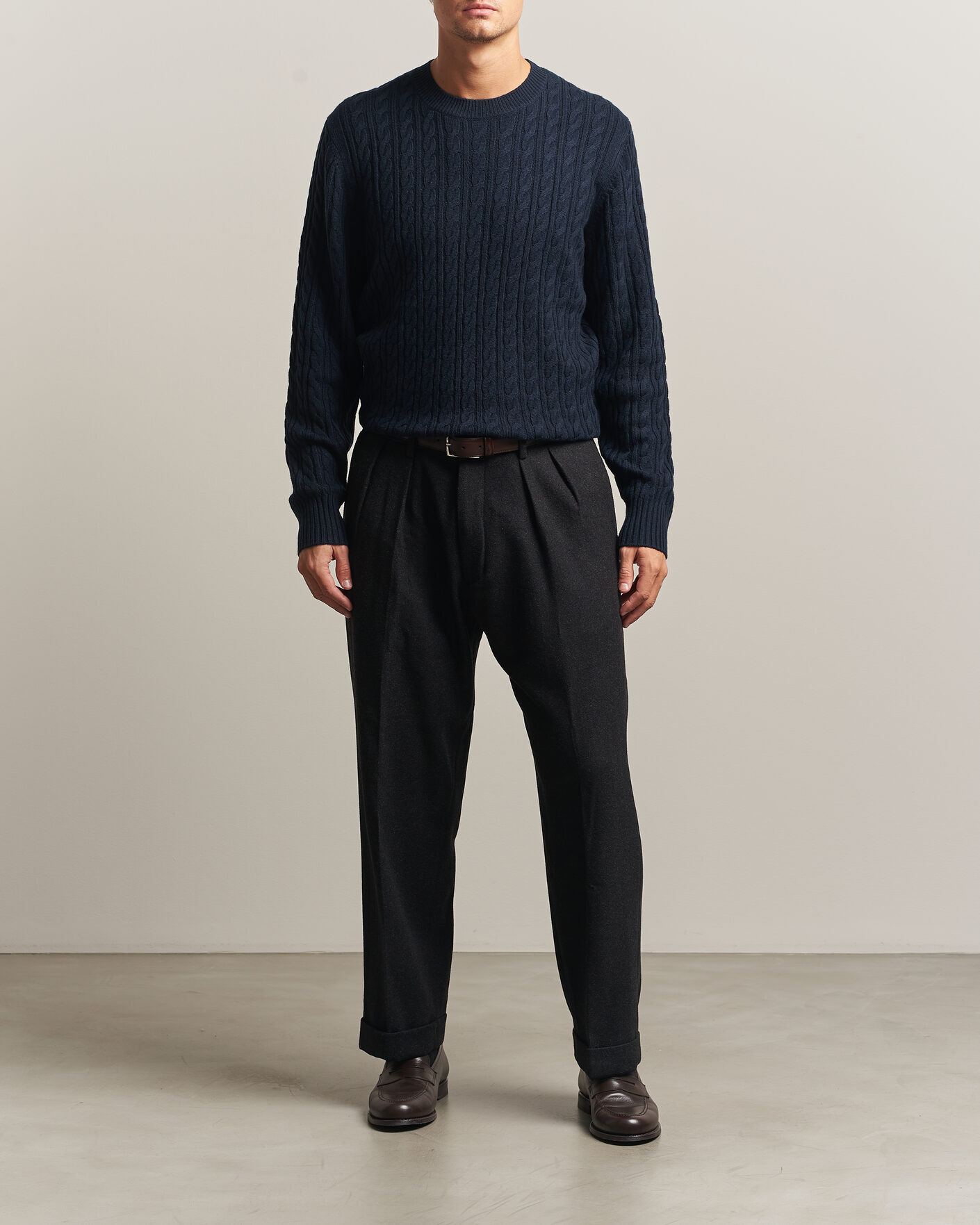 Hombres | Jerséis y prendas de punto | BOSS BLACK | Furlan Wool/Cashmere Cable Crew Neck Dark Blue